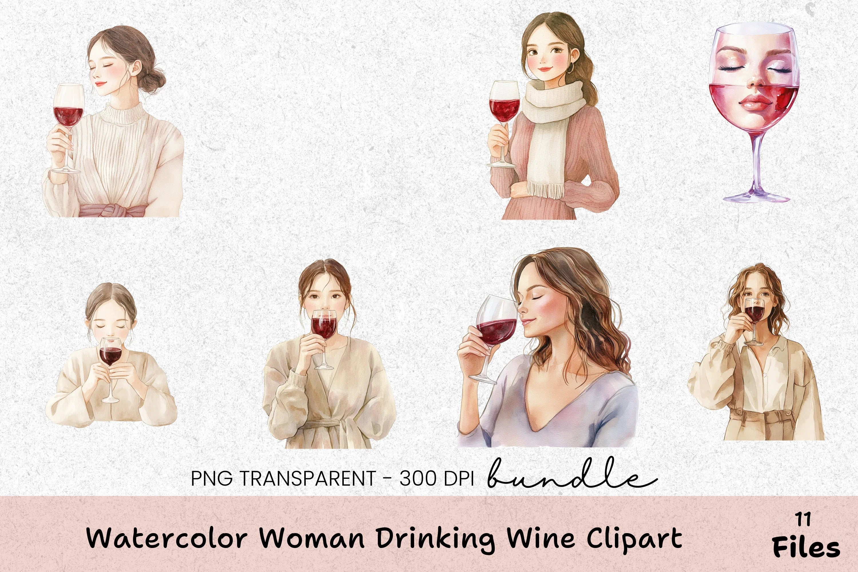 Elegant Woman Drinking Wine Clipart Bundle - CraftNest - Digital Crafting and Art
