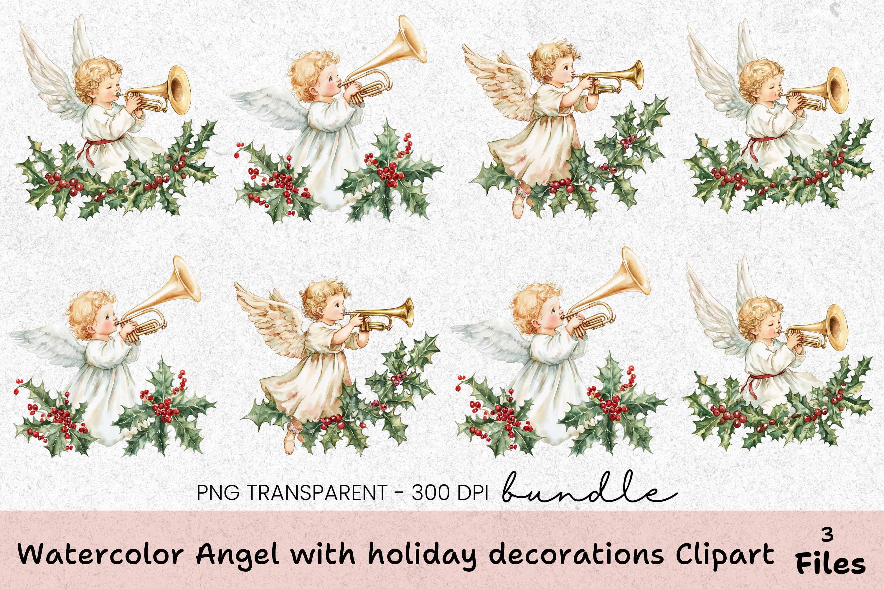 Angel Holiday Decorations Clipart Bundle