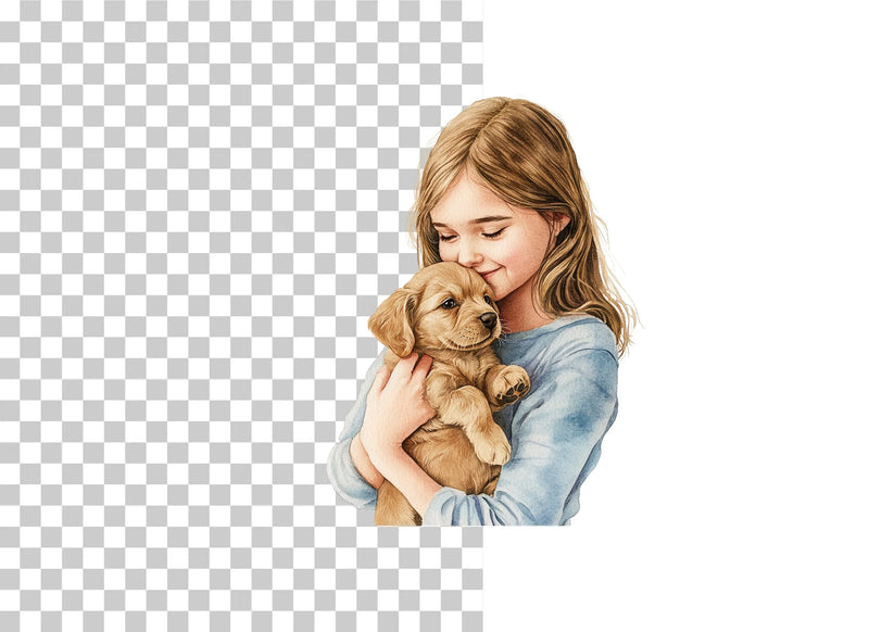 Cute Girl with Puppy Clipart Bundle - CraftNest - Digital Crafting and Art