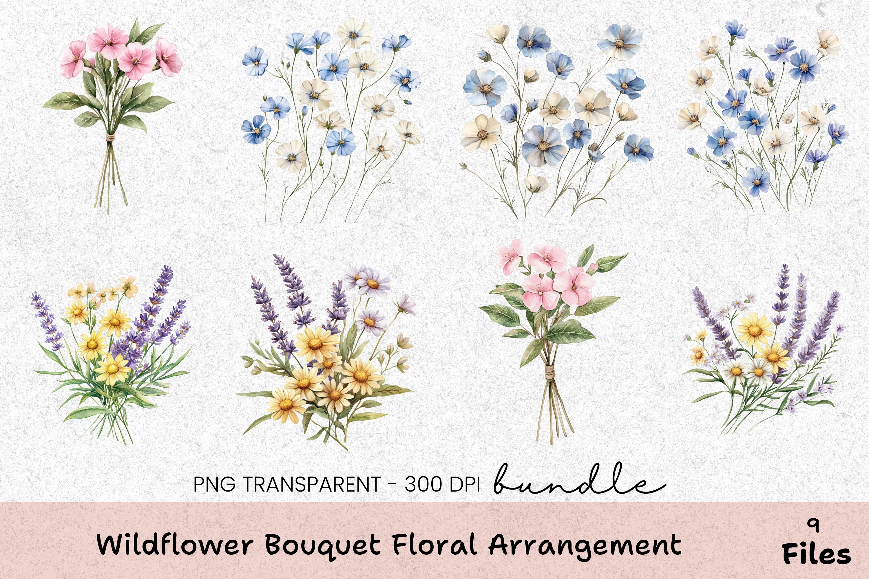 Wildflower Bouquet Floral Arrangement Clipart Bundle - CraftNest - Digital Crafting and Art