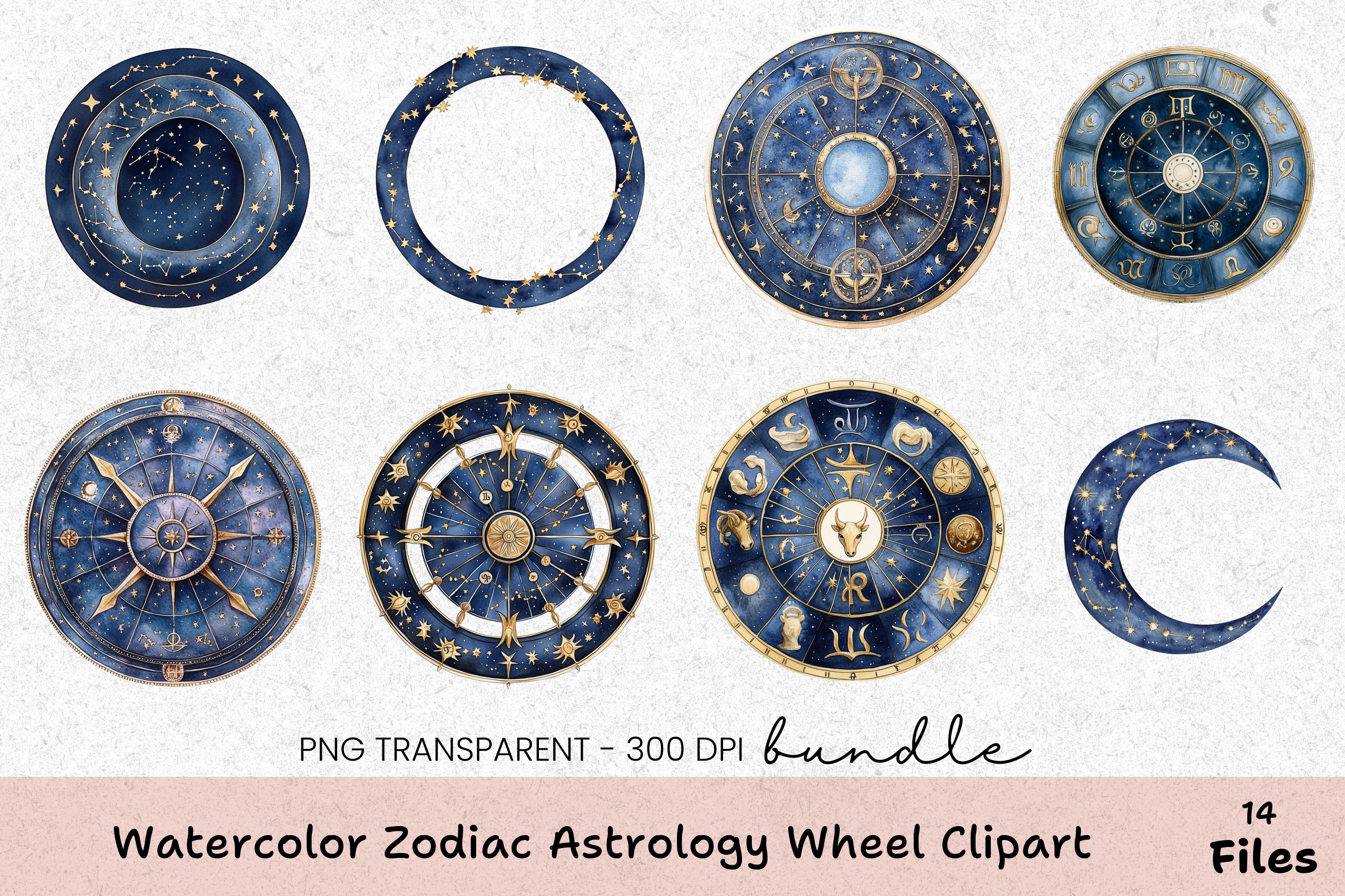 Zodiac Astrology Wheel Clipart Bundle