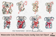 Cute Christmas Koala Candy Cane Clipart Bundle - CraftNest - Digital Crafting and Art