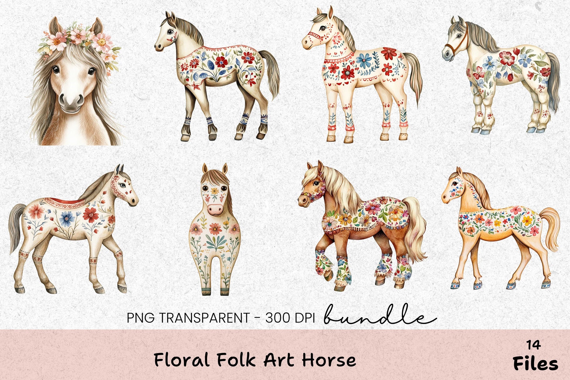 Floral Folk Art Horse Clipart Bundle - CraftNest - Digital Crafting and Art