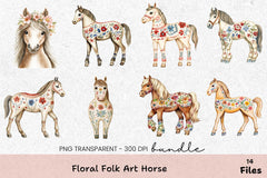 Floral Folk Art Horse Clipart Bundle - CraftNest - Digital Crafting and Art