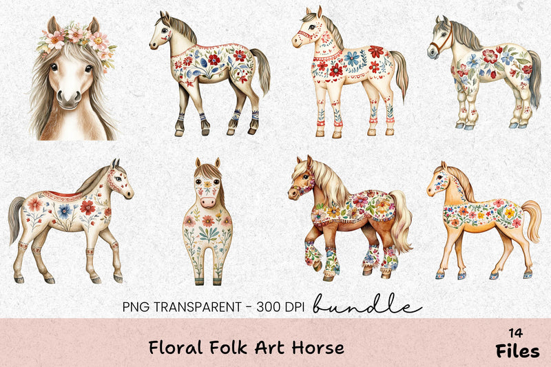 Floral Folk Art Horse Clipart Bundle - CraftNest - Digital Crafting and Art