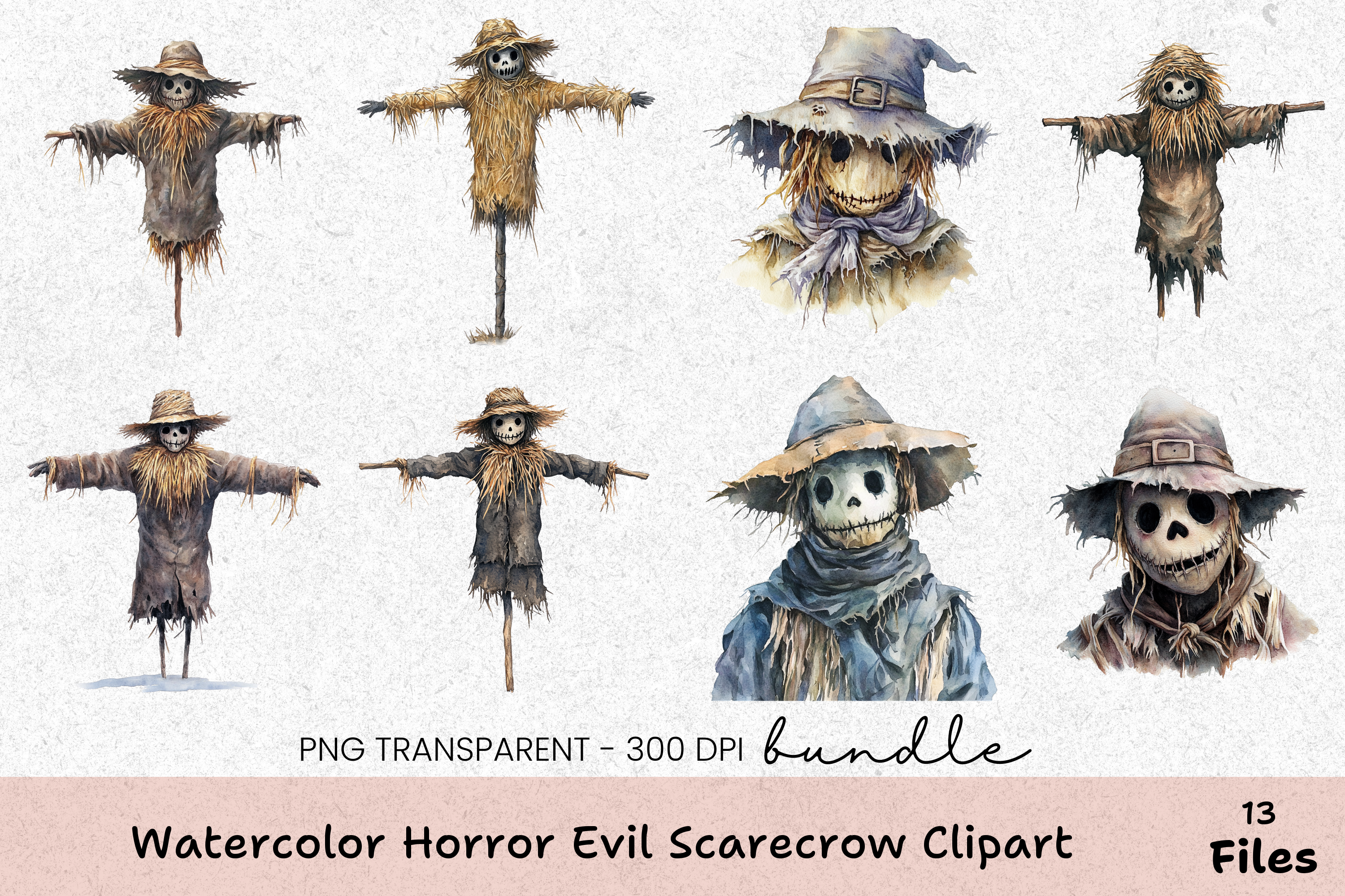 Horror Evil Scarecrow Clipart Bundle