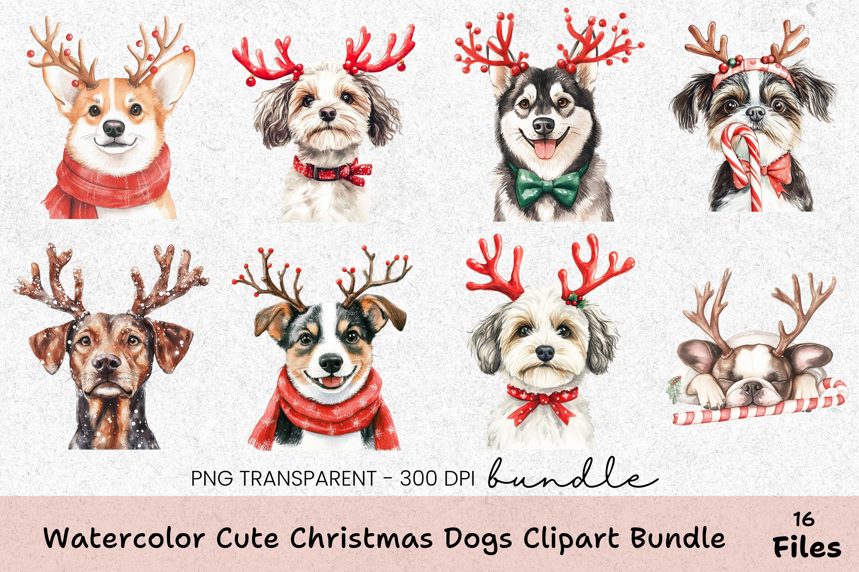 Cute Christmas Dogs Clipart Bundle