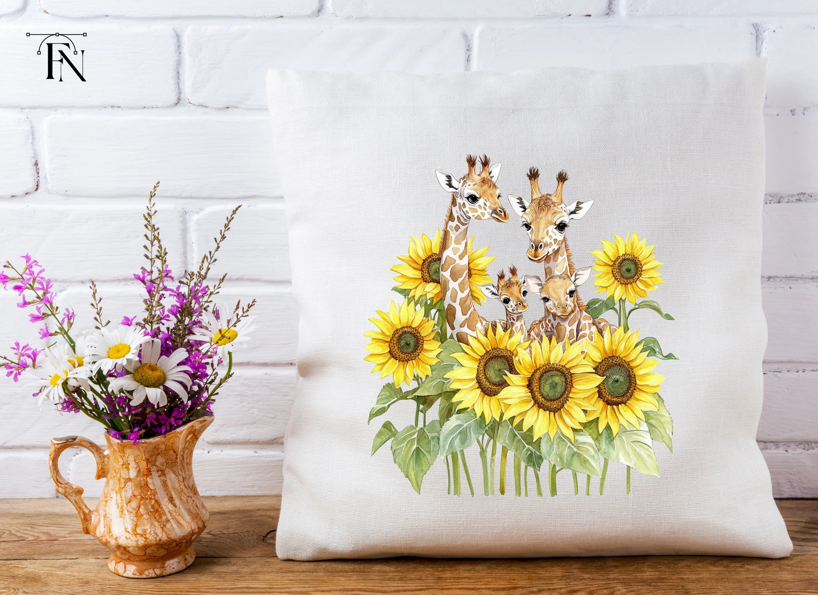 Giraffe Family with Sunflowers Clipart Bundle