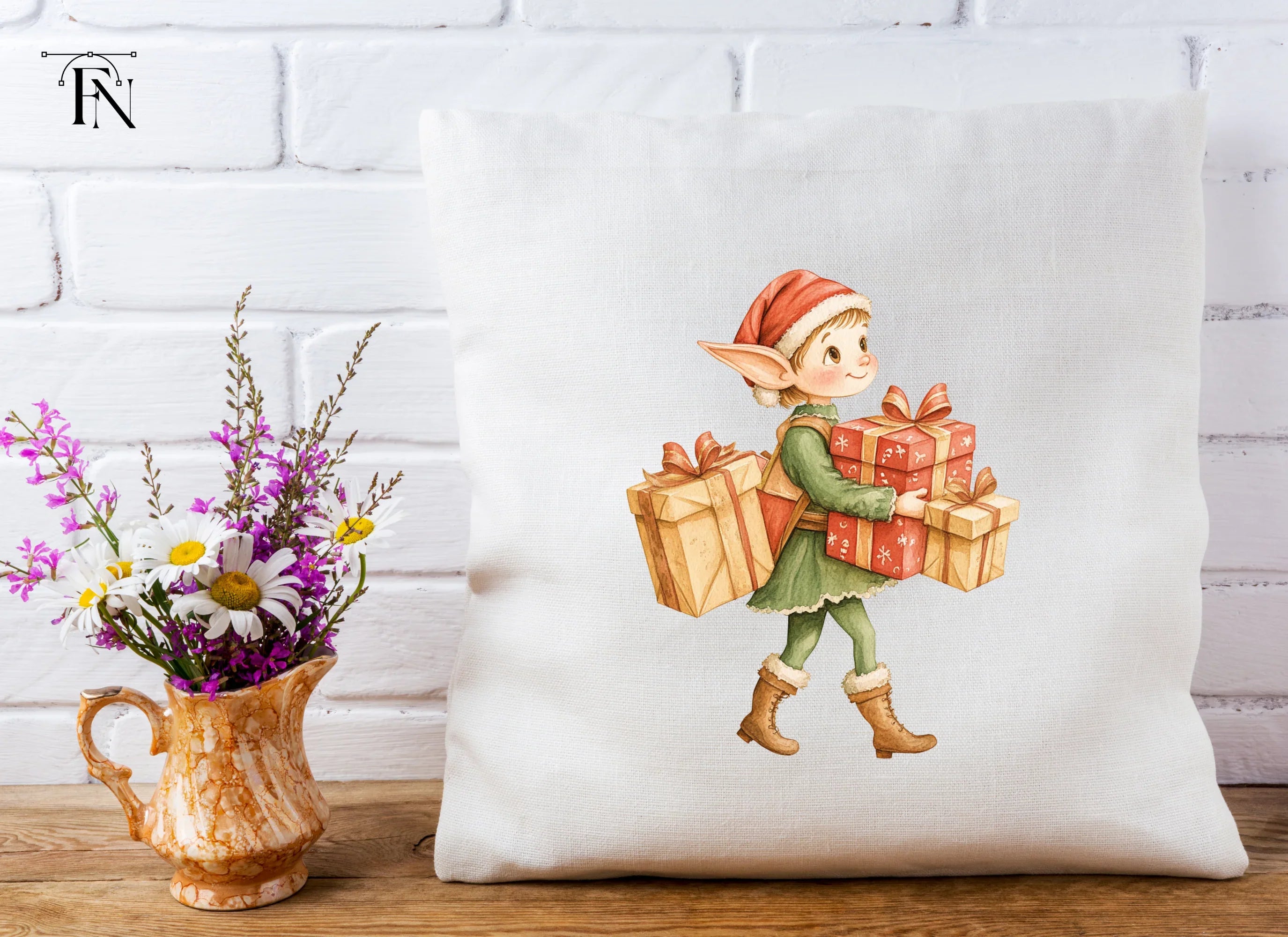 Christmas Elf with Gifts Clipart Bundle