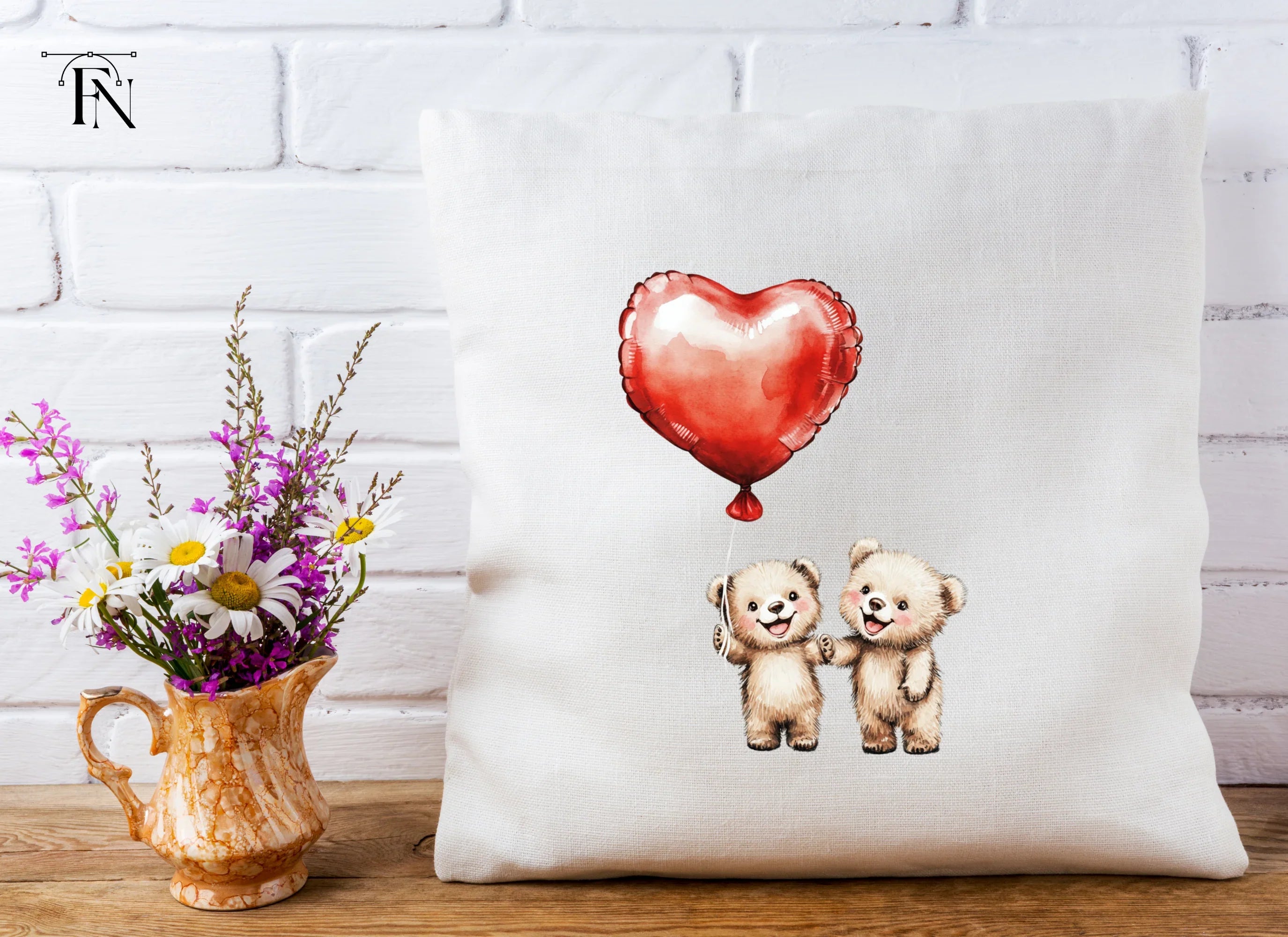 Cute Teddy Bears with Heart Balloons Clipart Bundle