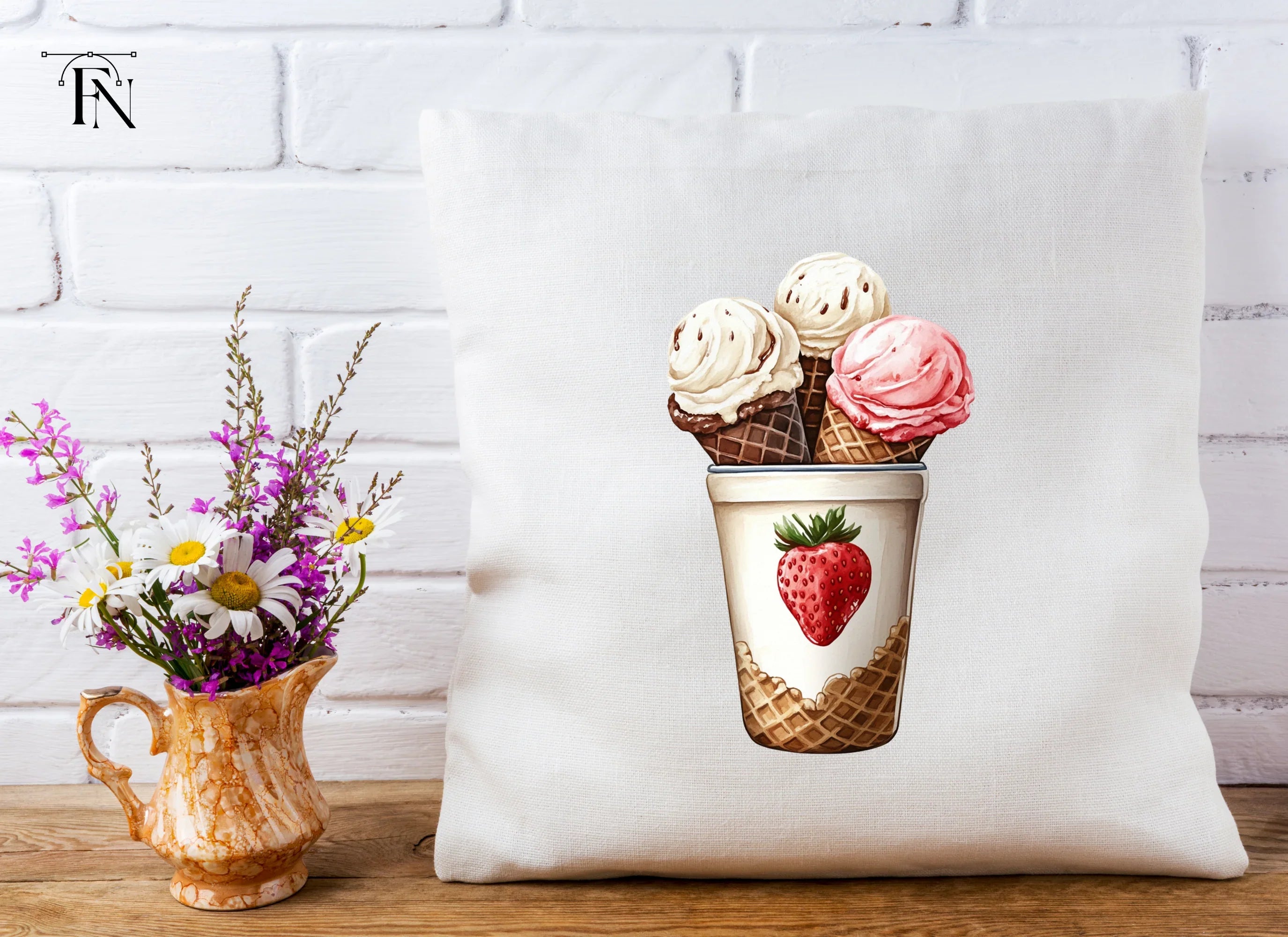 Strawberry Cup Ice Cream Cones Clipart Bundle