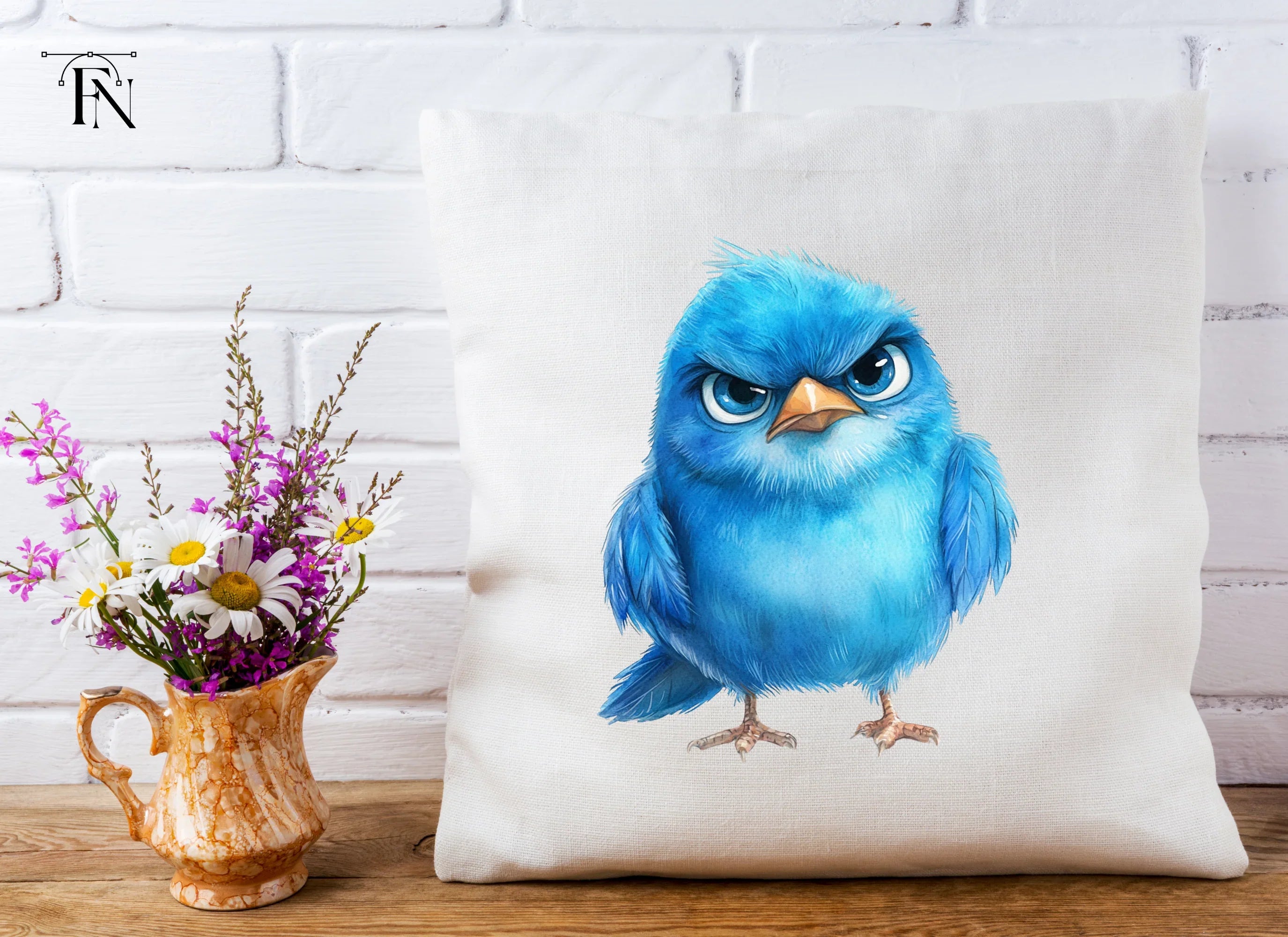 Grumpy Blue Bird Illustration Clipart Bundle