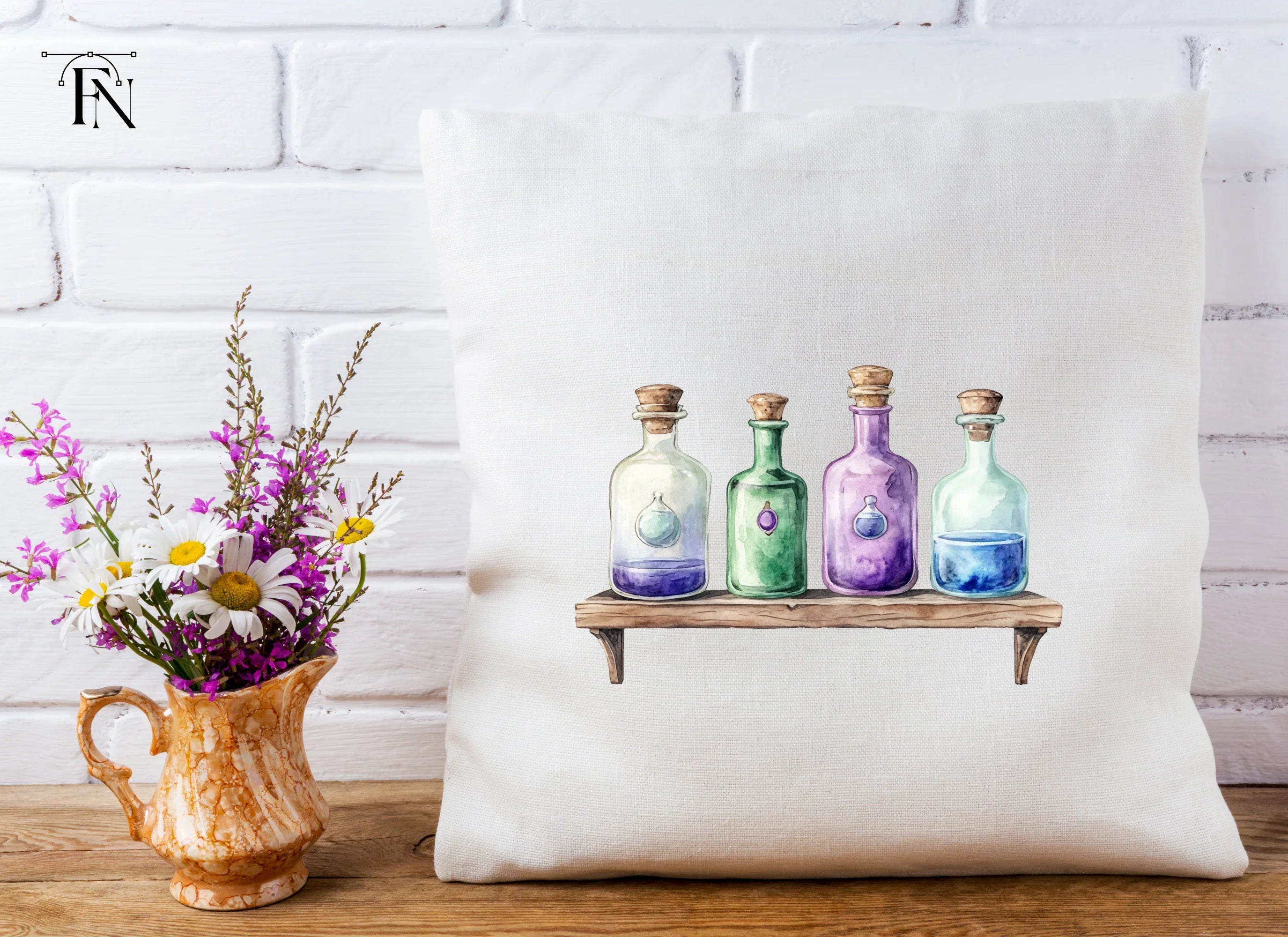 Potion Bottles on Wooden Shelf Clipart Bundle