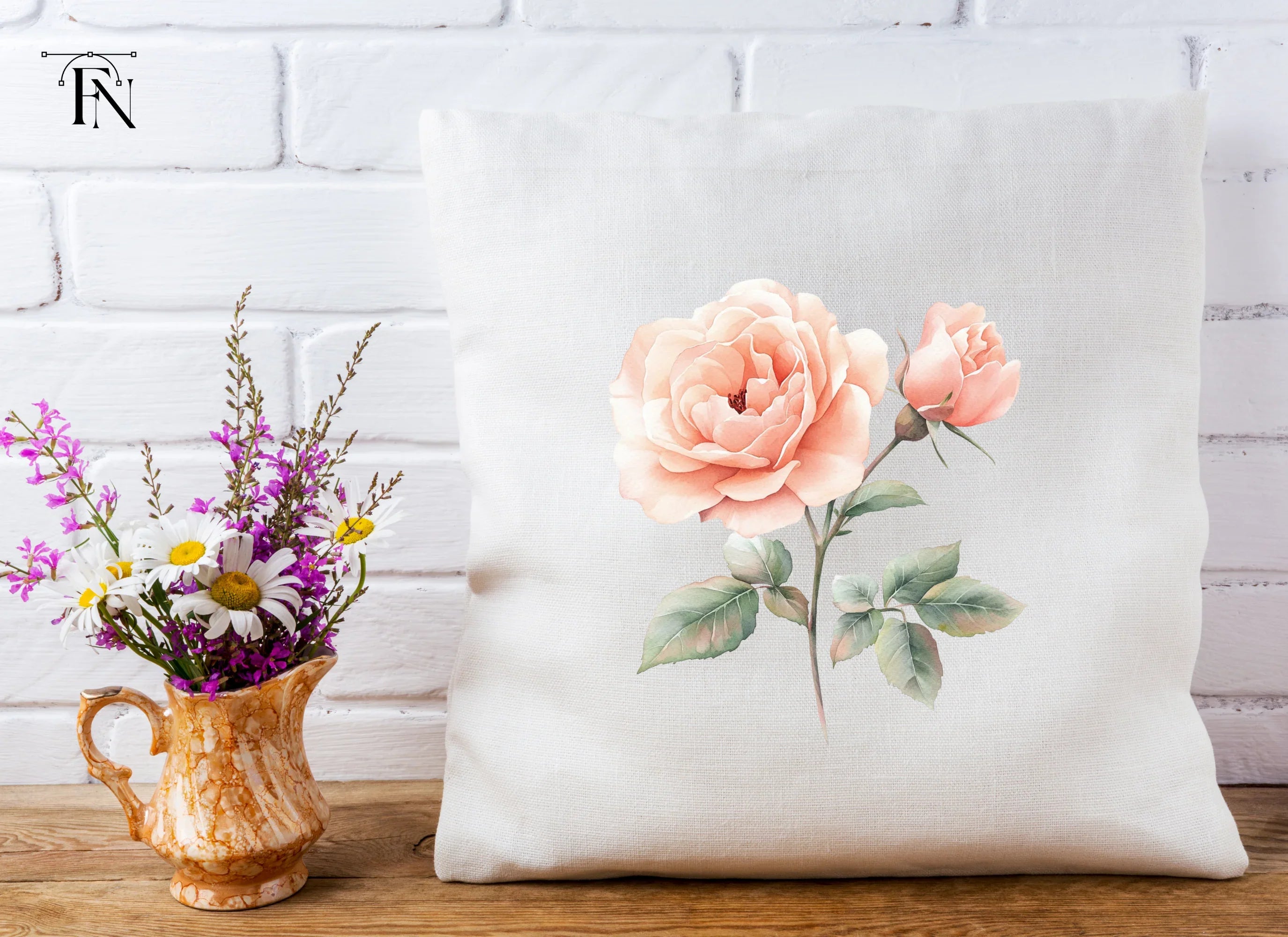Elegant Peach Rose Illustration Clipart Bundle