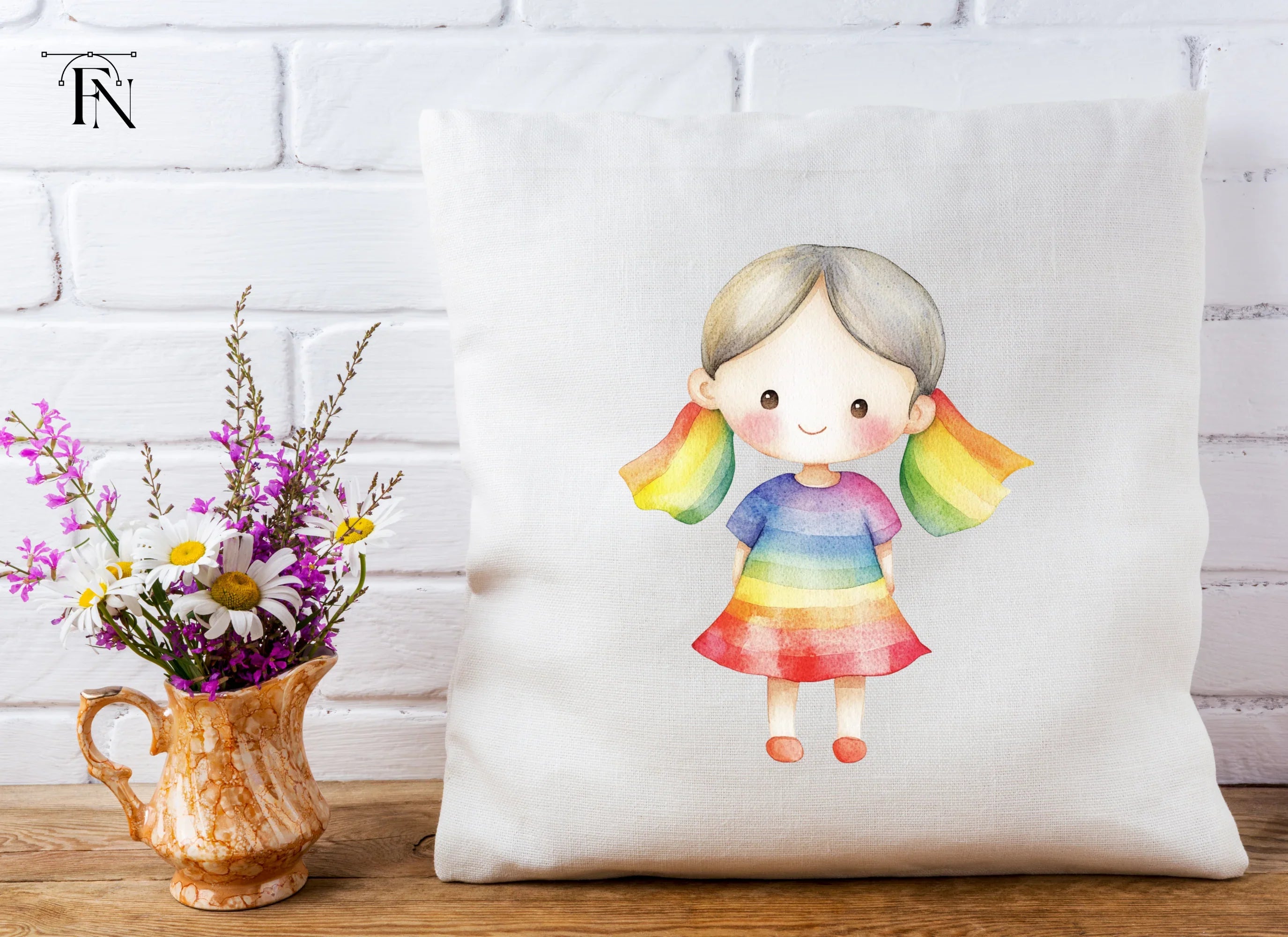 Cute Rainbow Girl Illustration Clipart Bundle