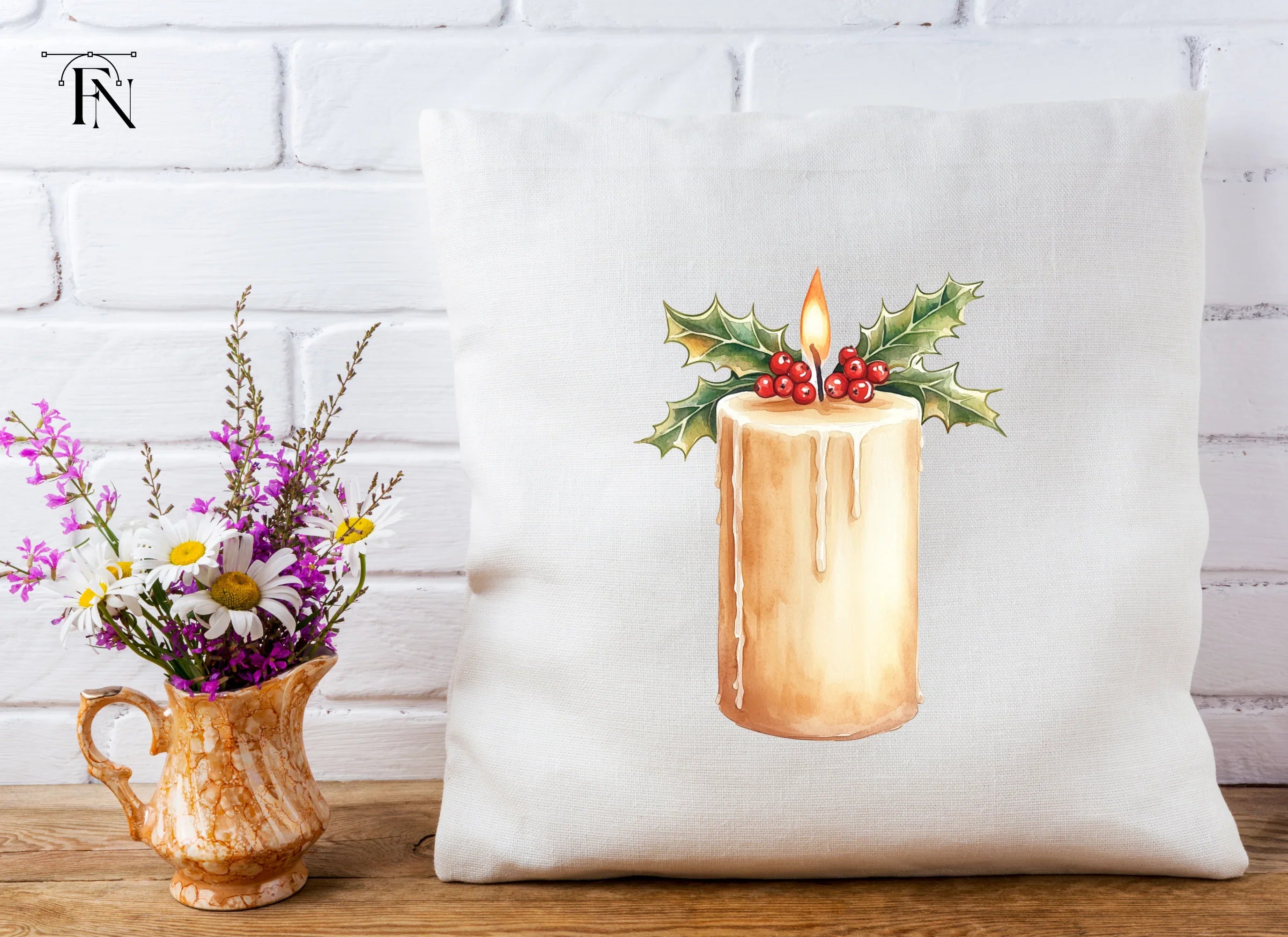 Christmas Candle with Holly Clipart Bundle