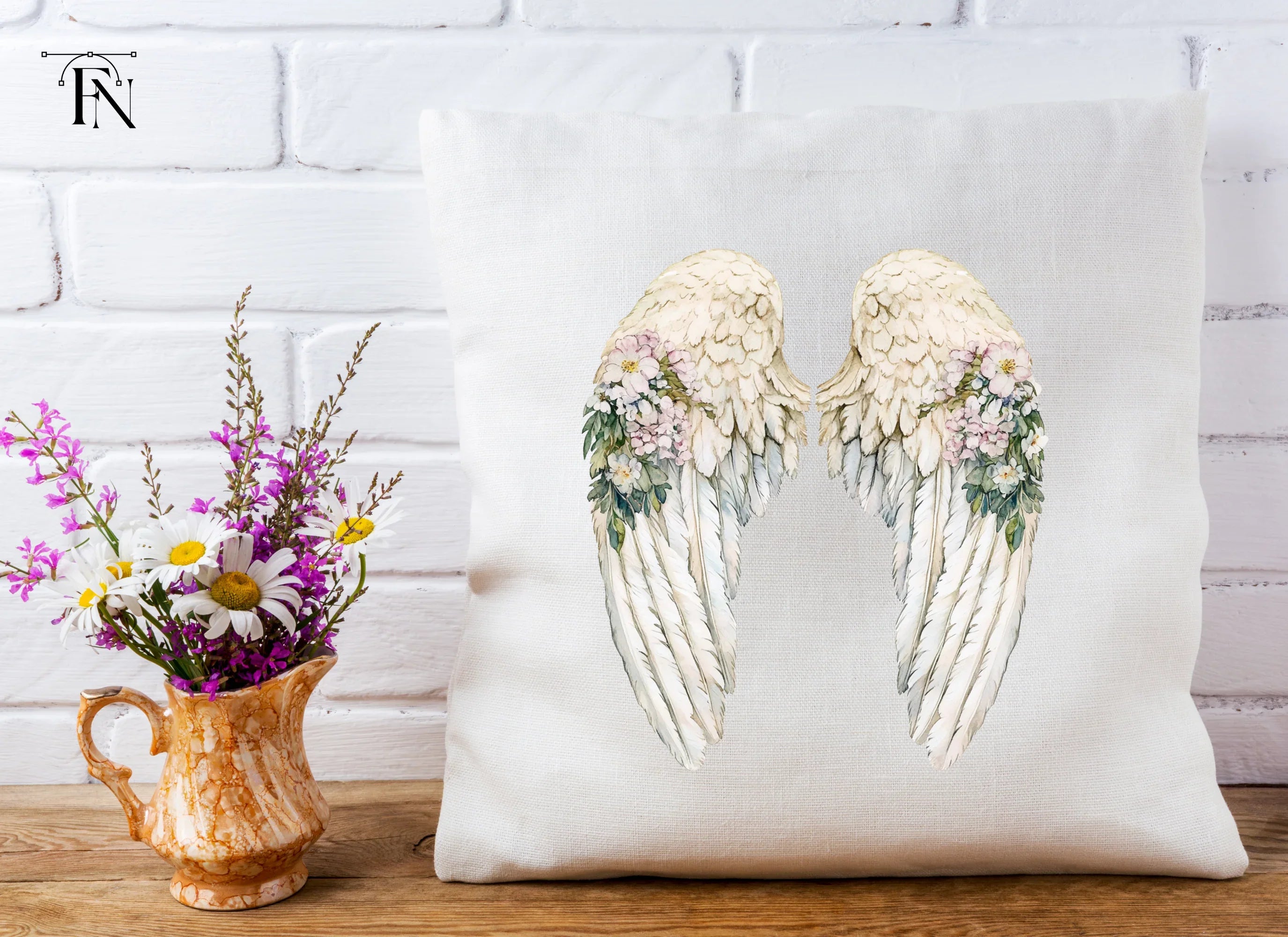 Elegant Angel Wings with Flowers Clipart Bundle