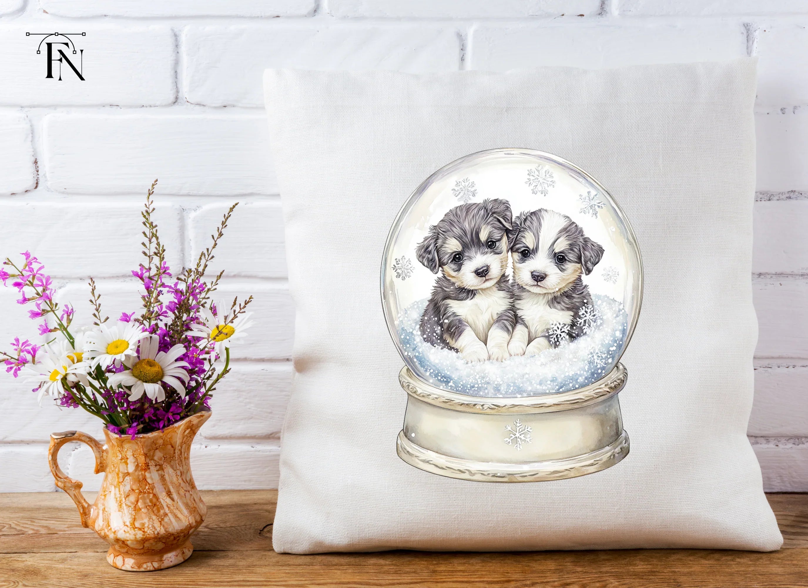 Cute Puppies in Snow Globe Clipart Bundle