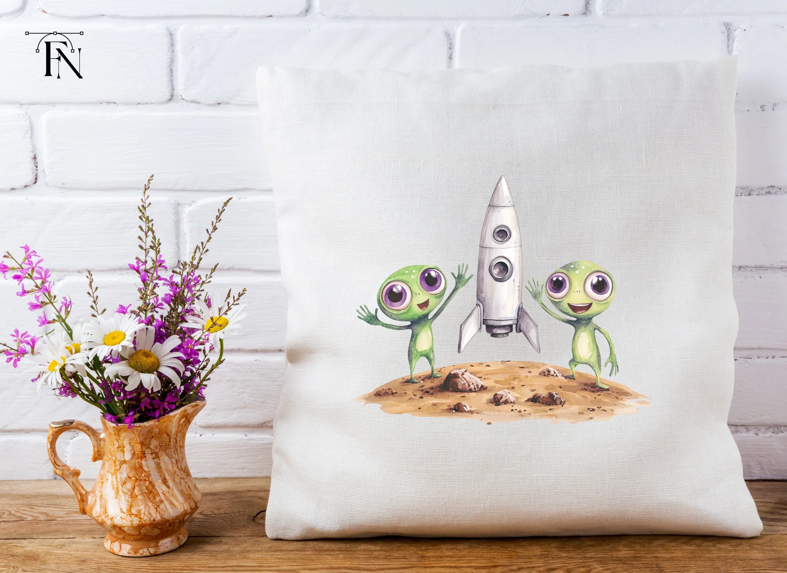 Cute Aliens and Rocket Ship Clipart Bundle