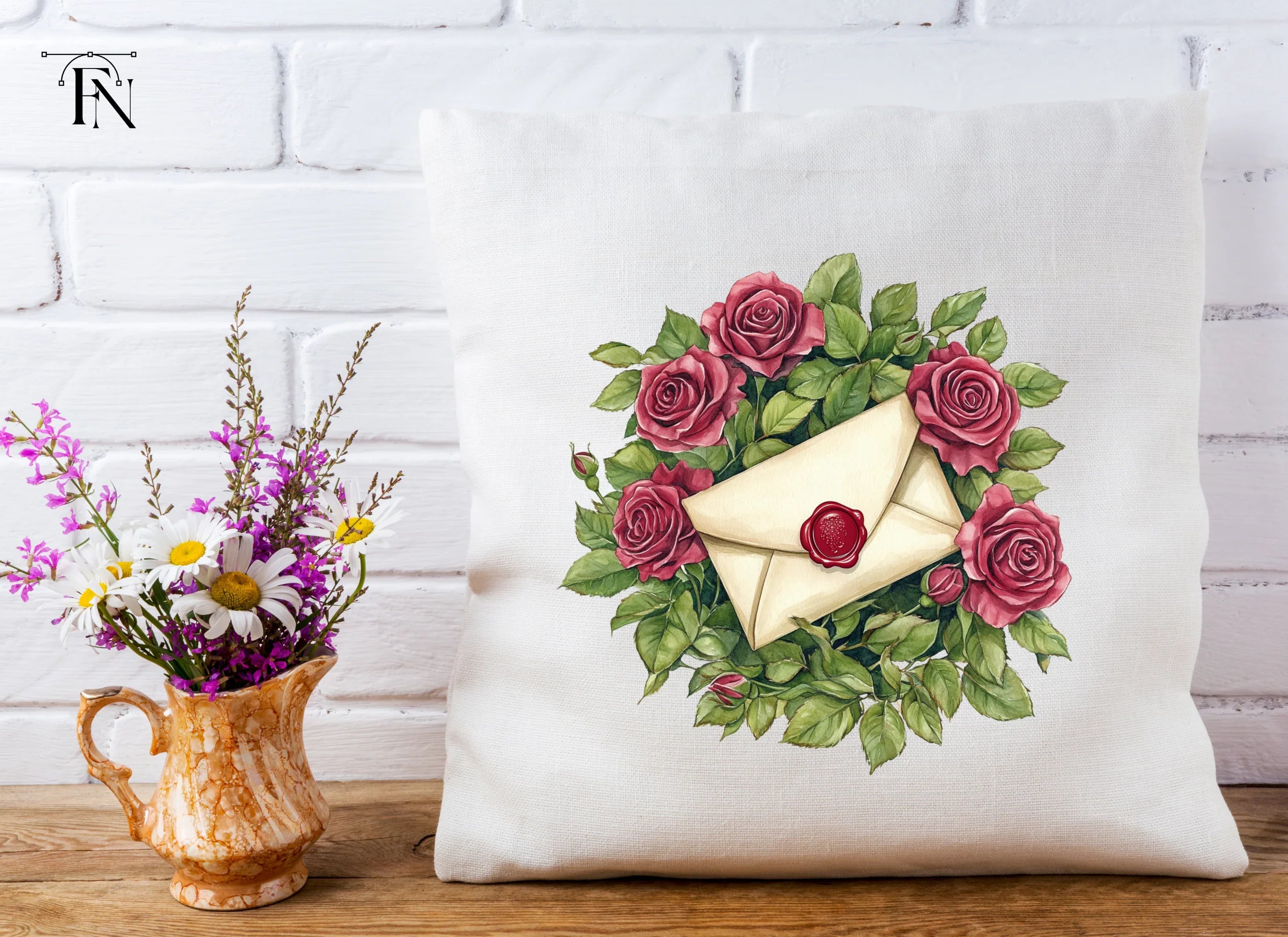 Vintage Rose Wreath Love Letter Clipart Bundle