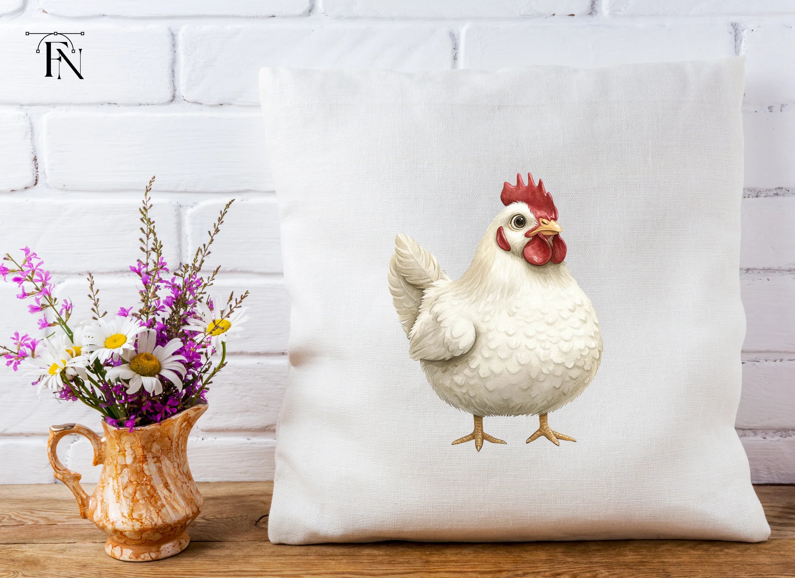 Cute White Hen Illustration Clipart Bundle