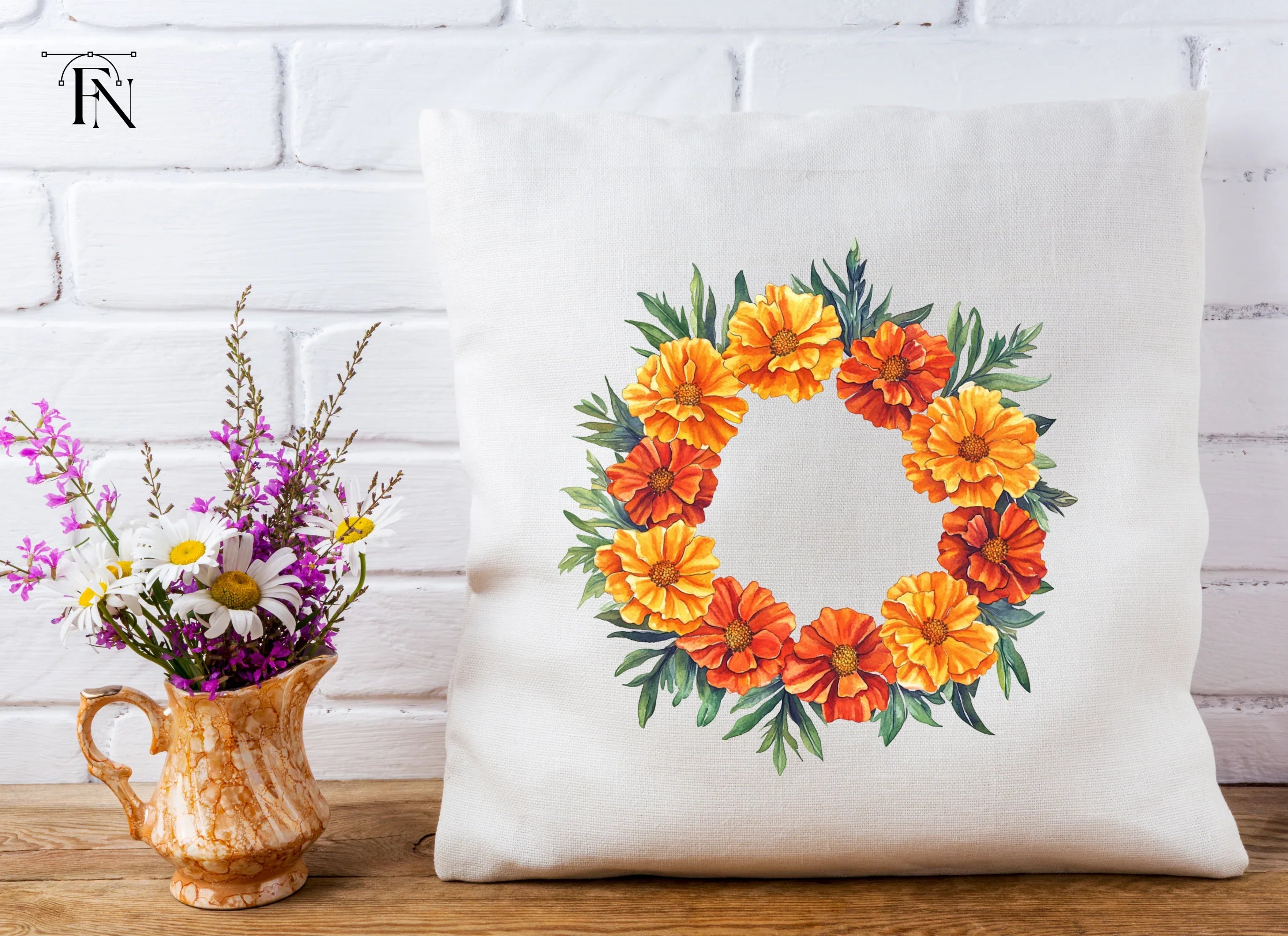 Vibrant Marigold Flower Wreath Clipart Bundle