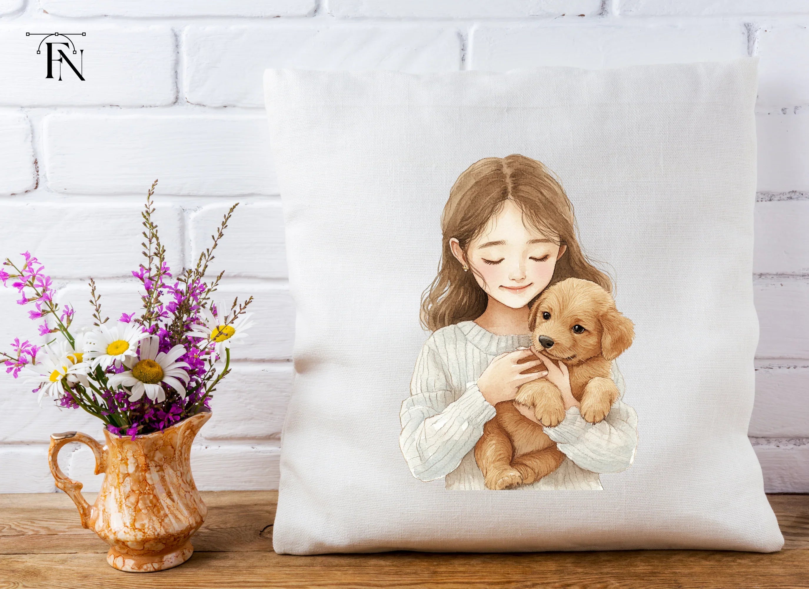 Girls Cuddling Puppies Clipart Bundle