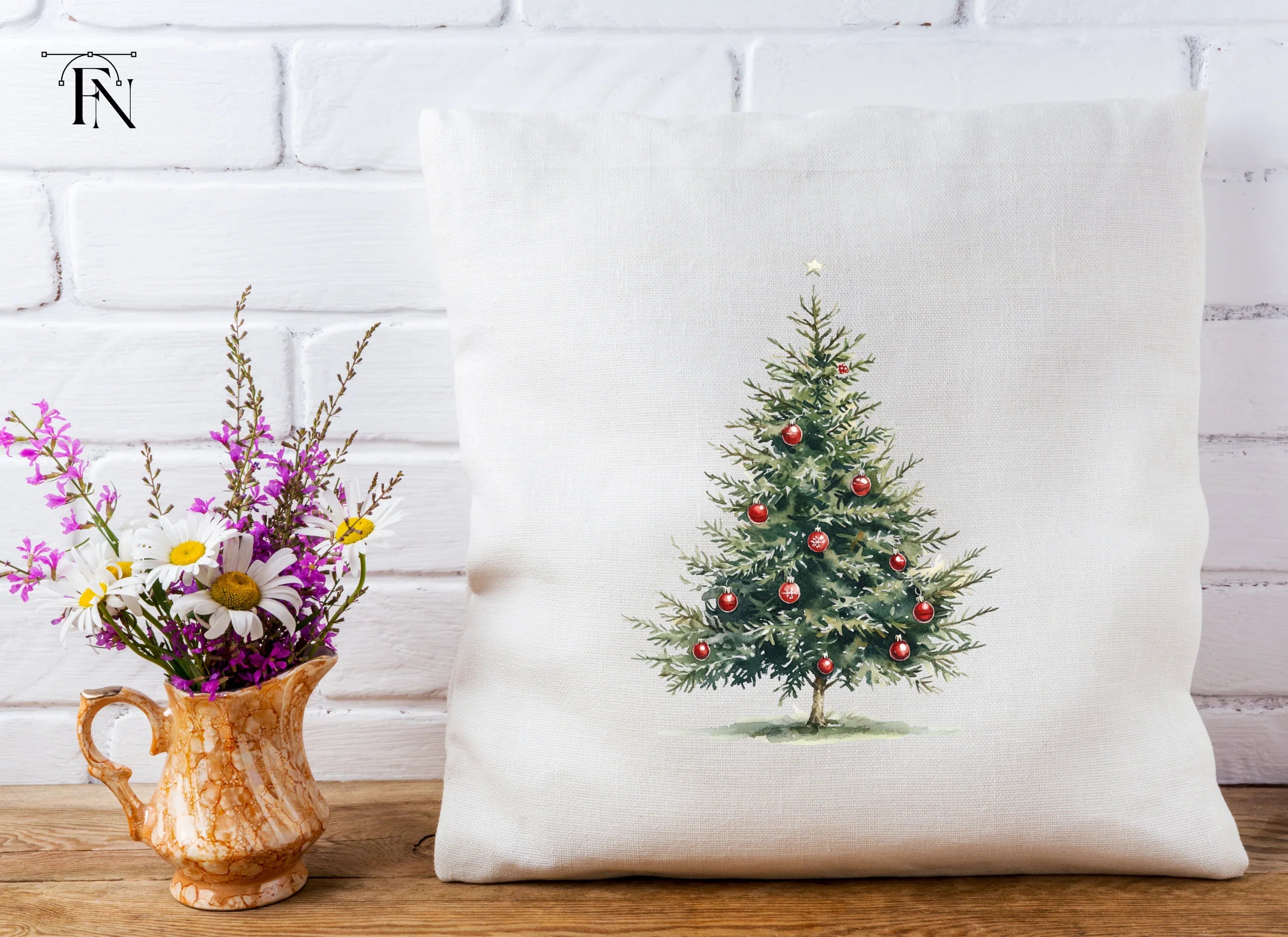 Festive Christmas Trees with Ornaments Clipart Bundle