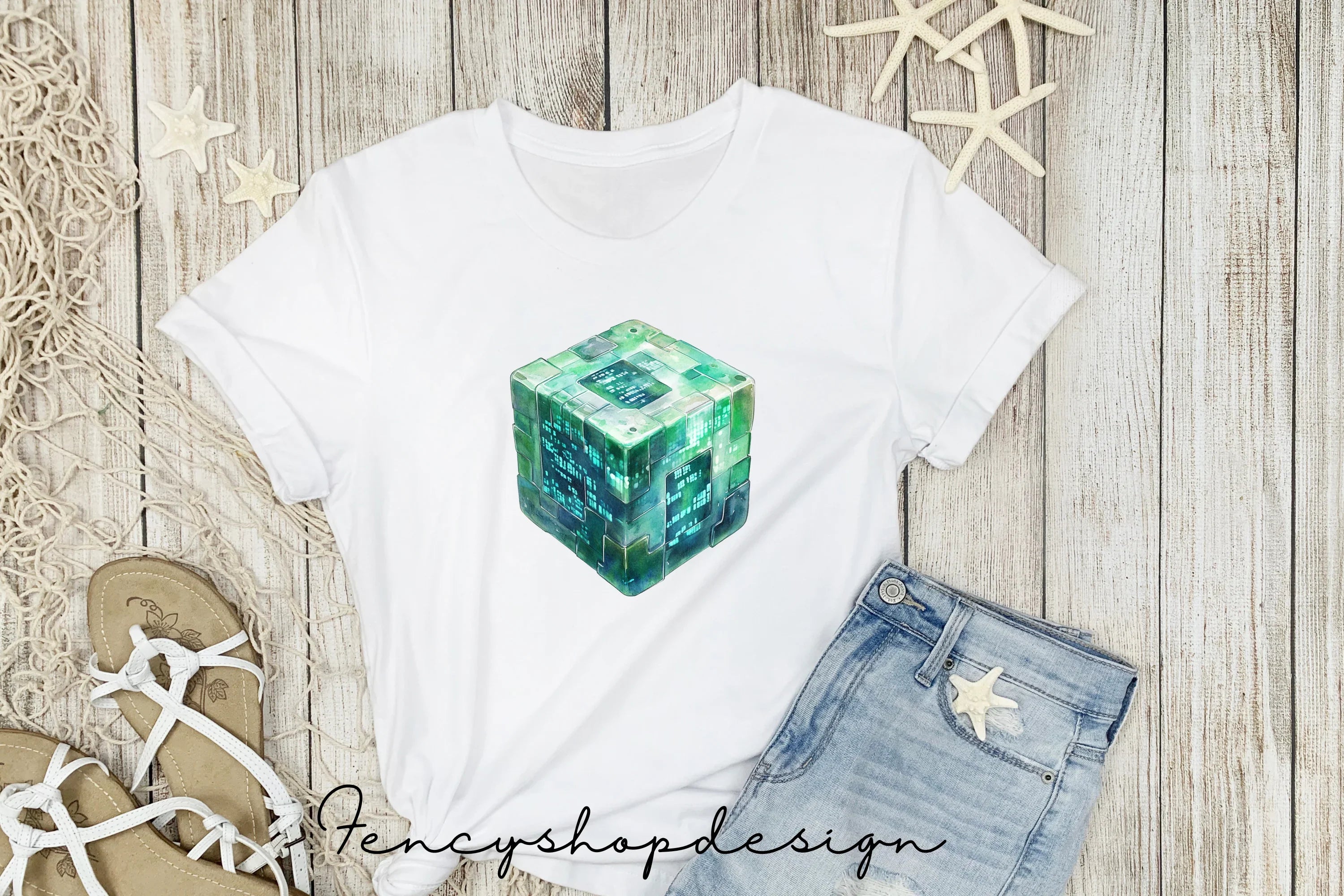Abstract Blue Green Geometric Cubes Clipart Bundle