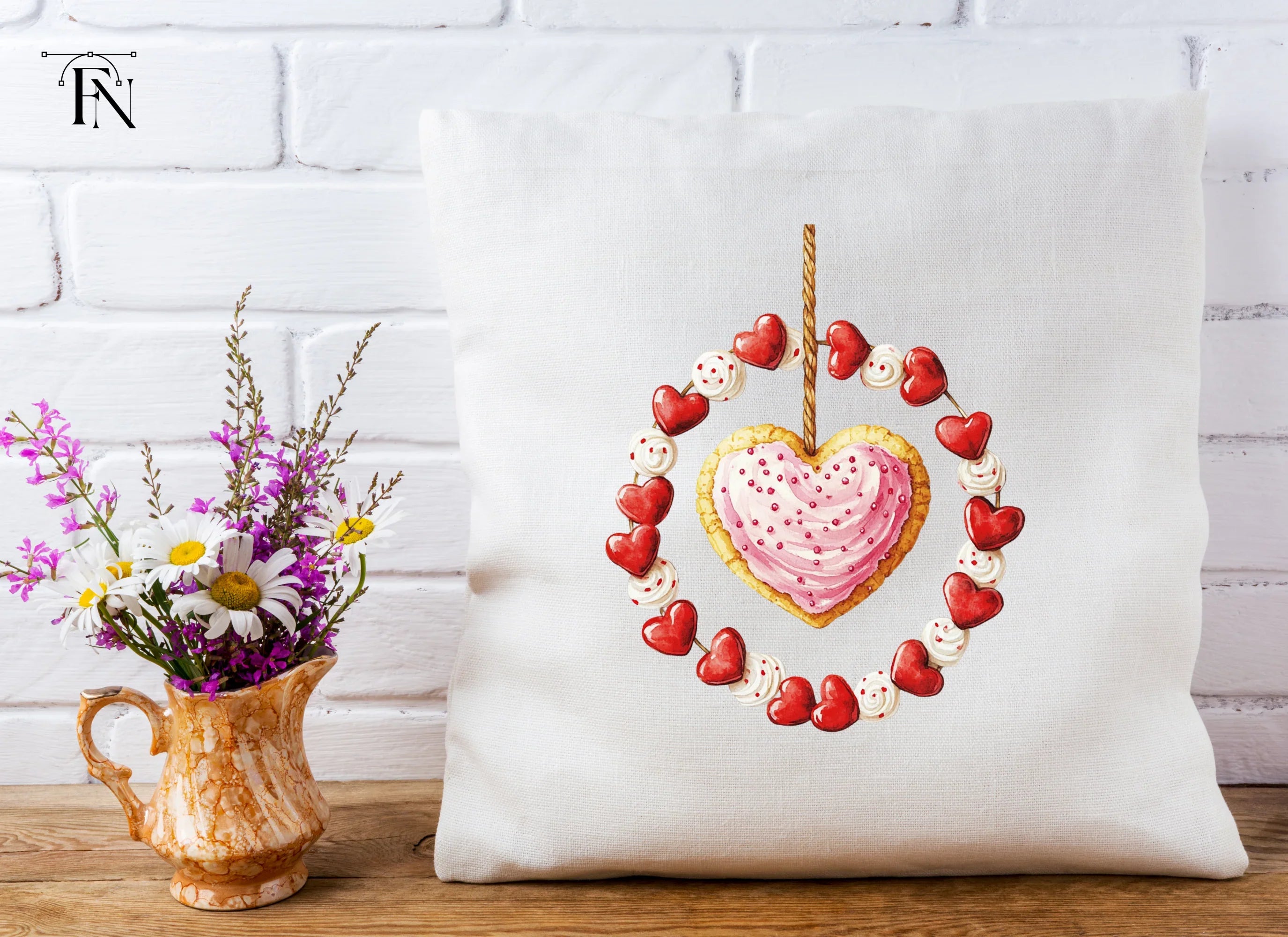 Valentine Heart Cookie Wreath Clipart Bundle