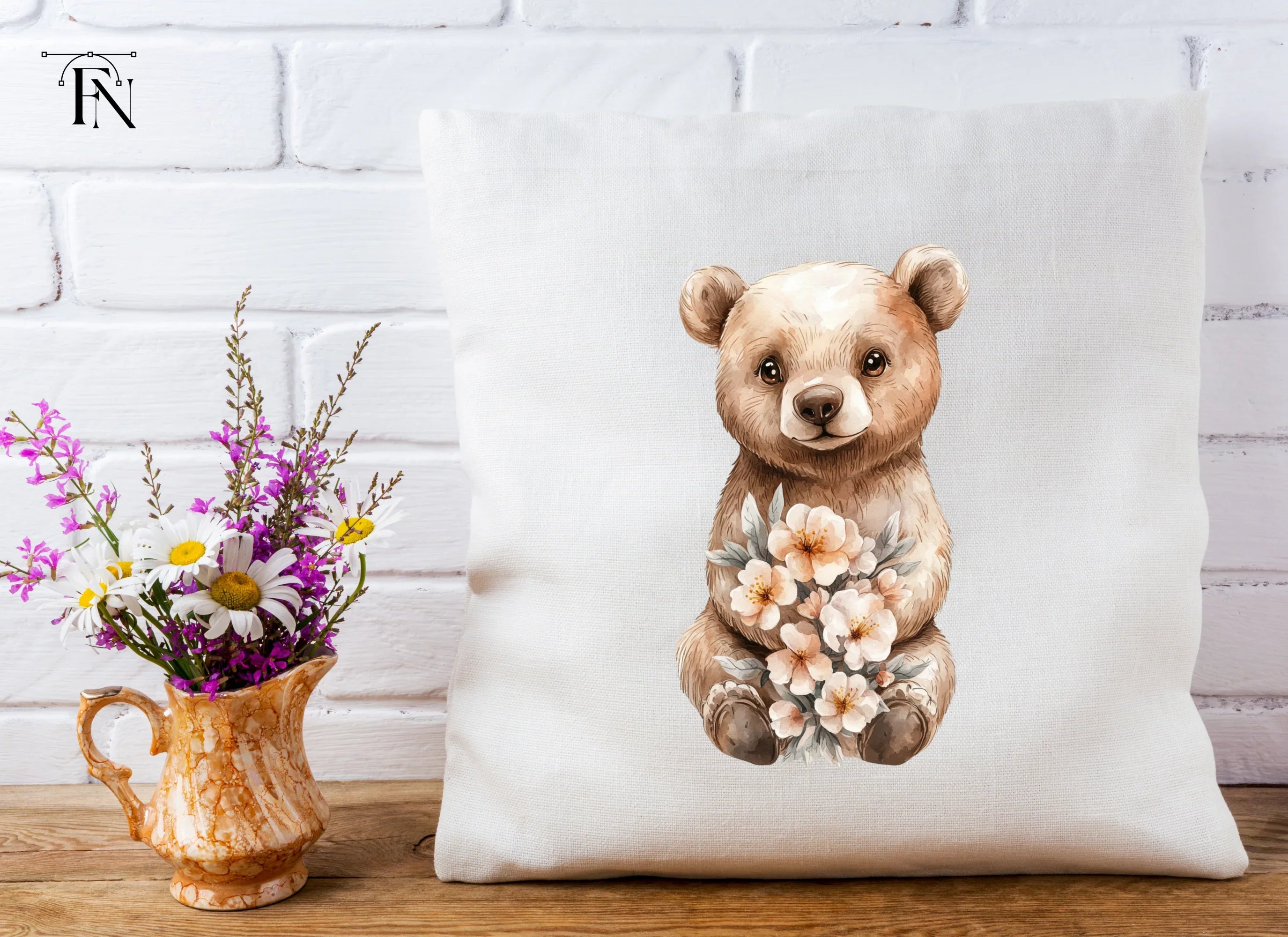 Sweet Baby Bear Holding Flowers Clipart Bundle