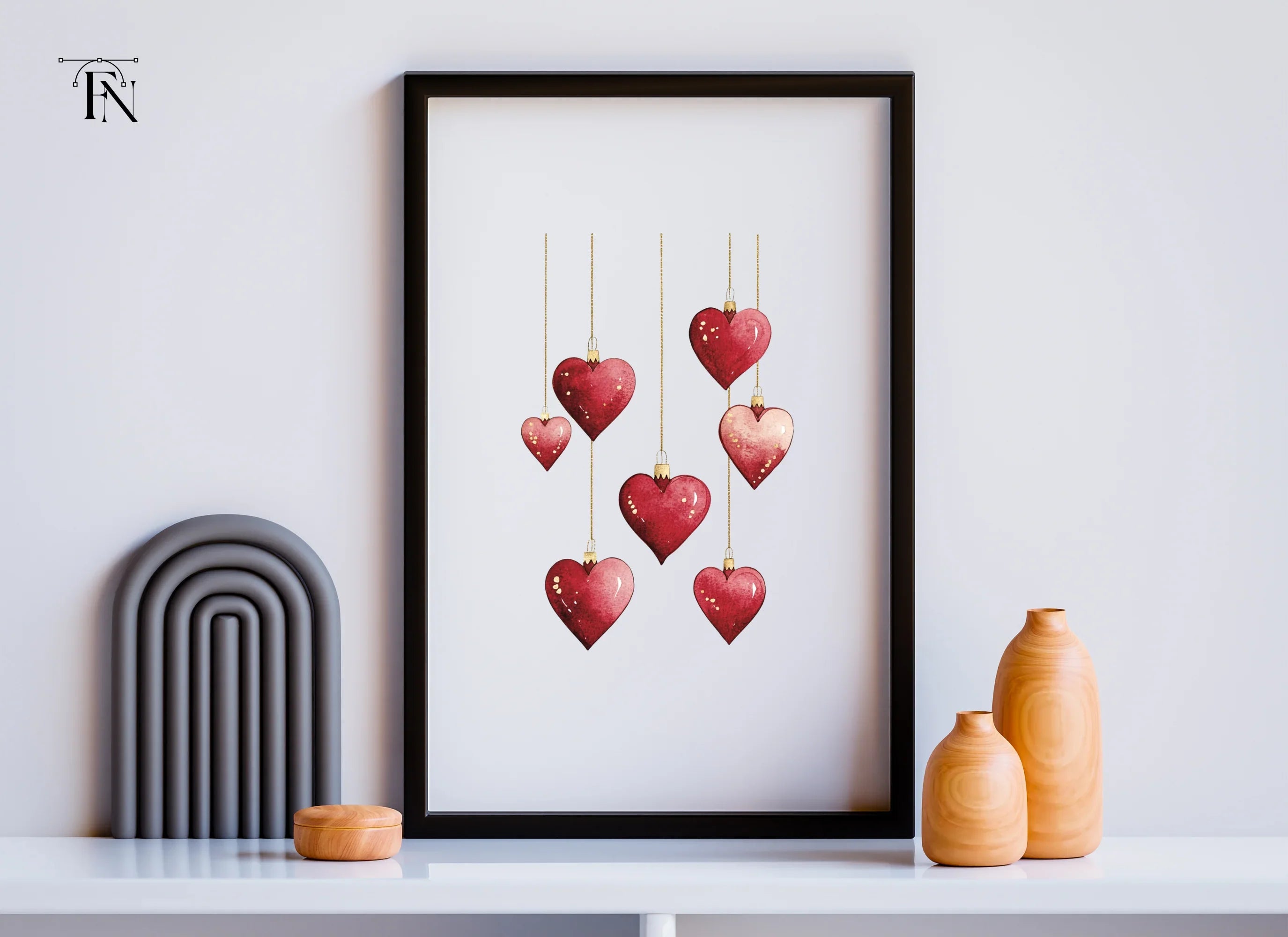 Hanging Red Heart Ornaments Clipart Bundle