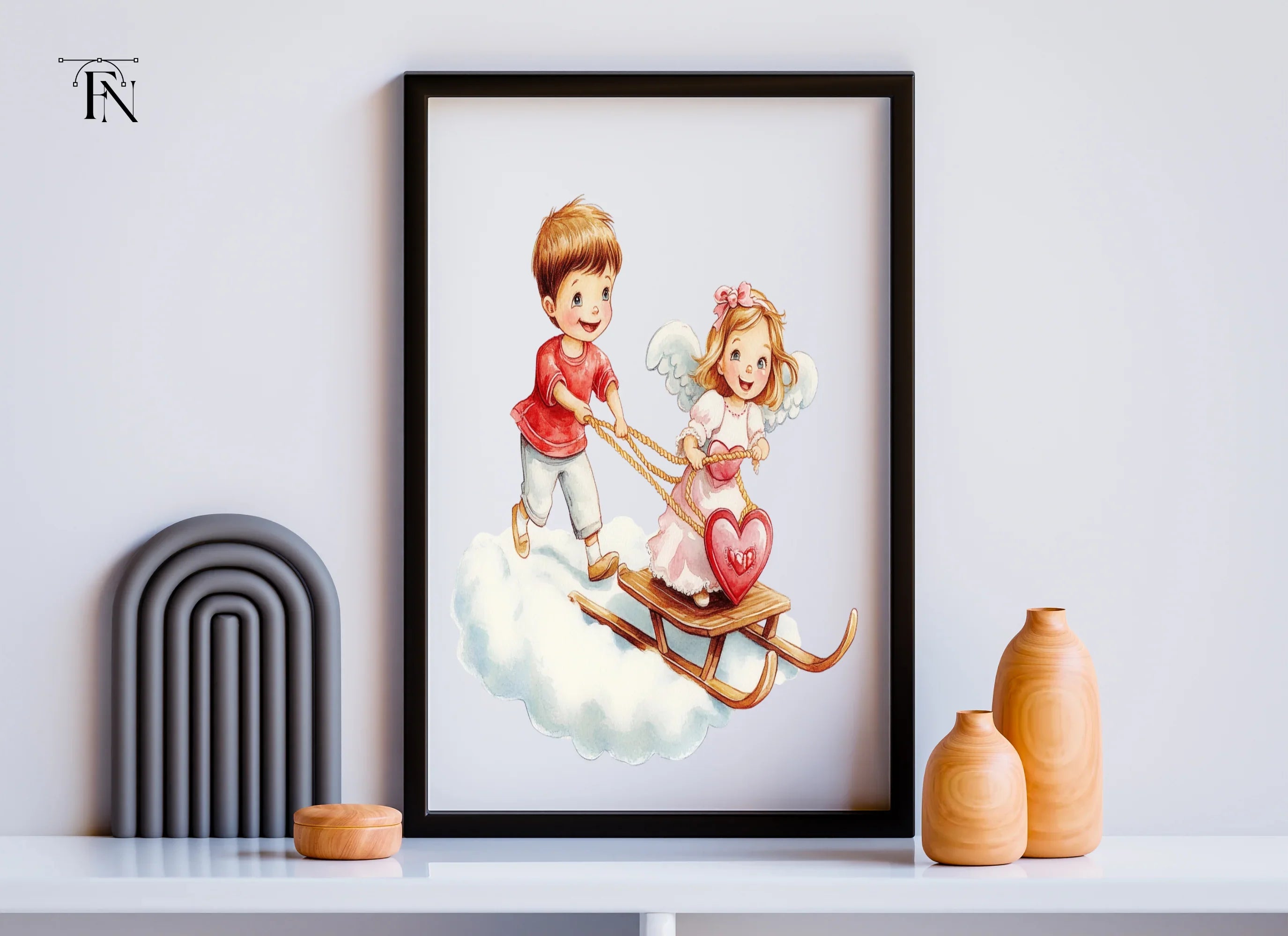 Cute Valentine Angels Sleigh Clipart Bundle