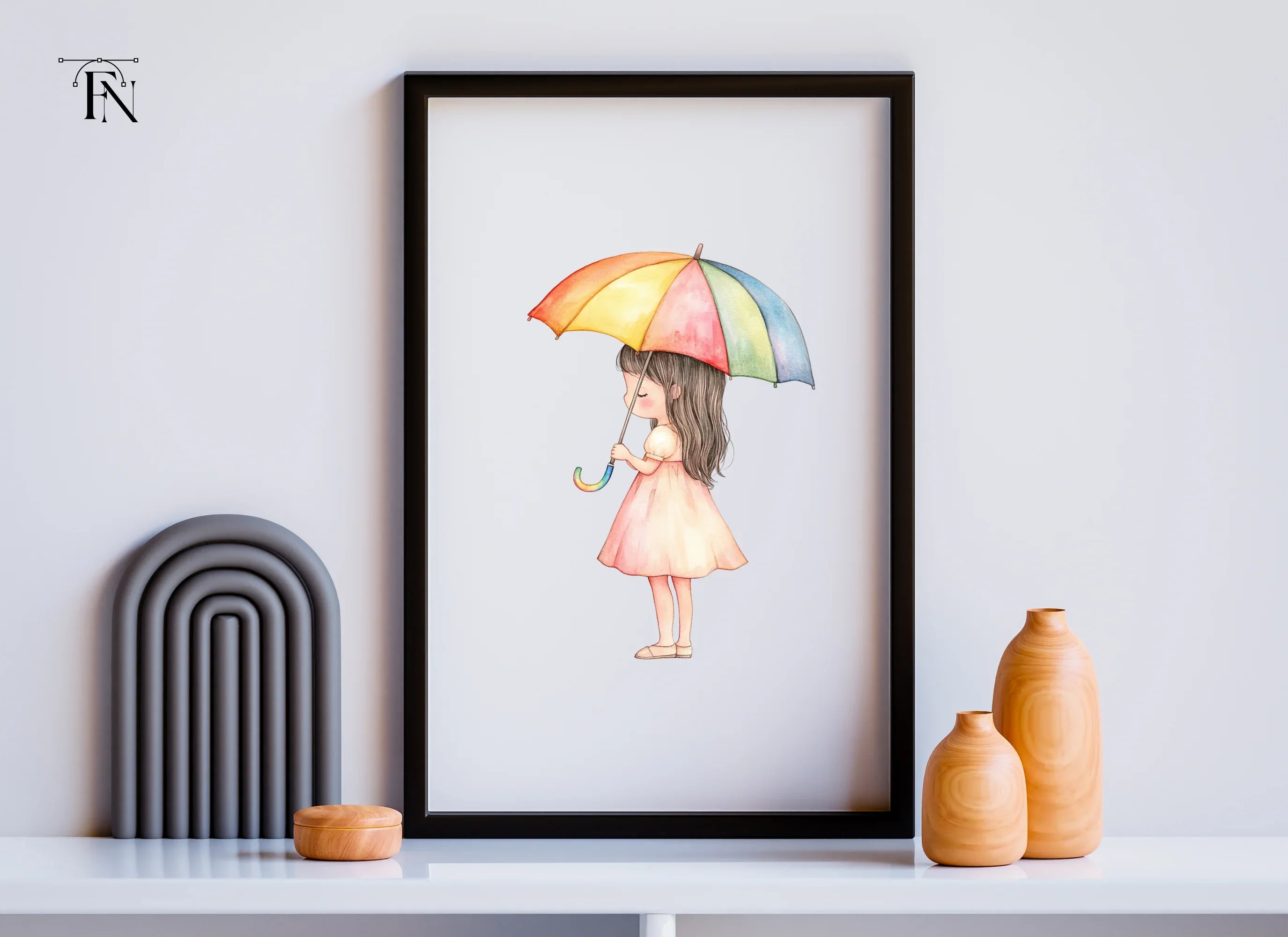 Girls with Rainbow Umbrella Clipart Bundle