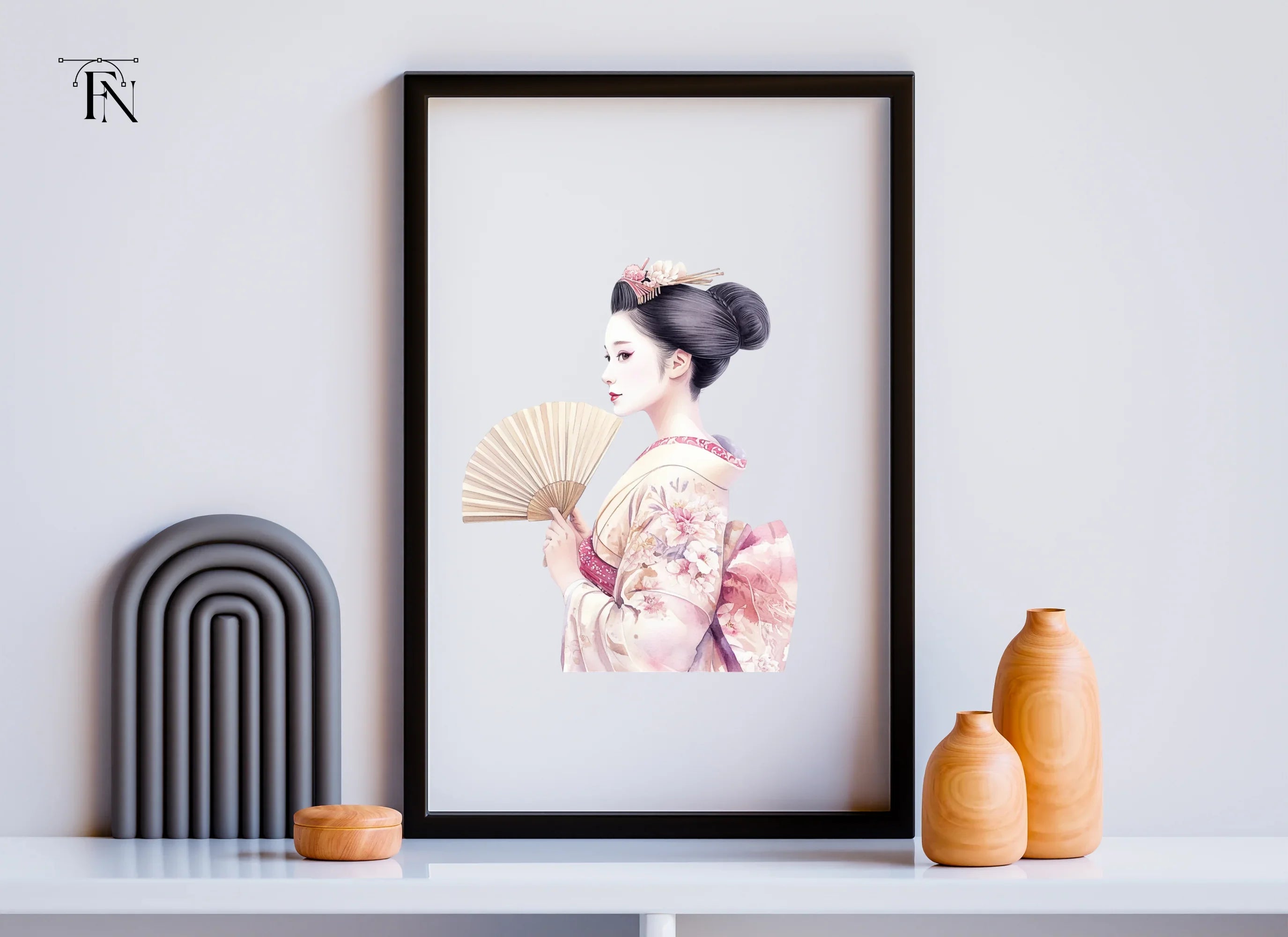 Elegant Geisha With Fan Clipart Bundle