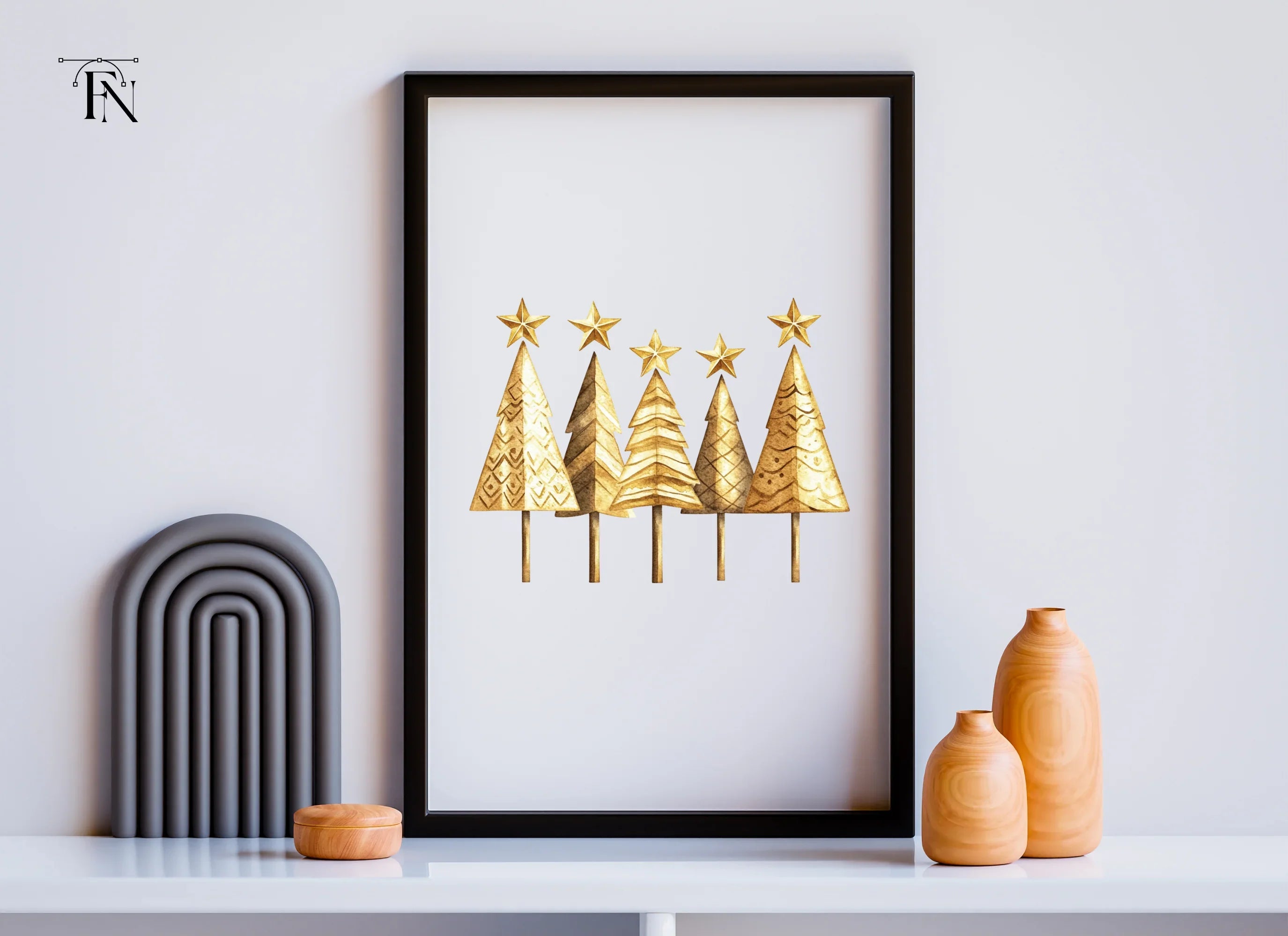 Golden Christmas Trees Clipart Bundle