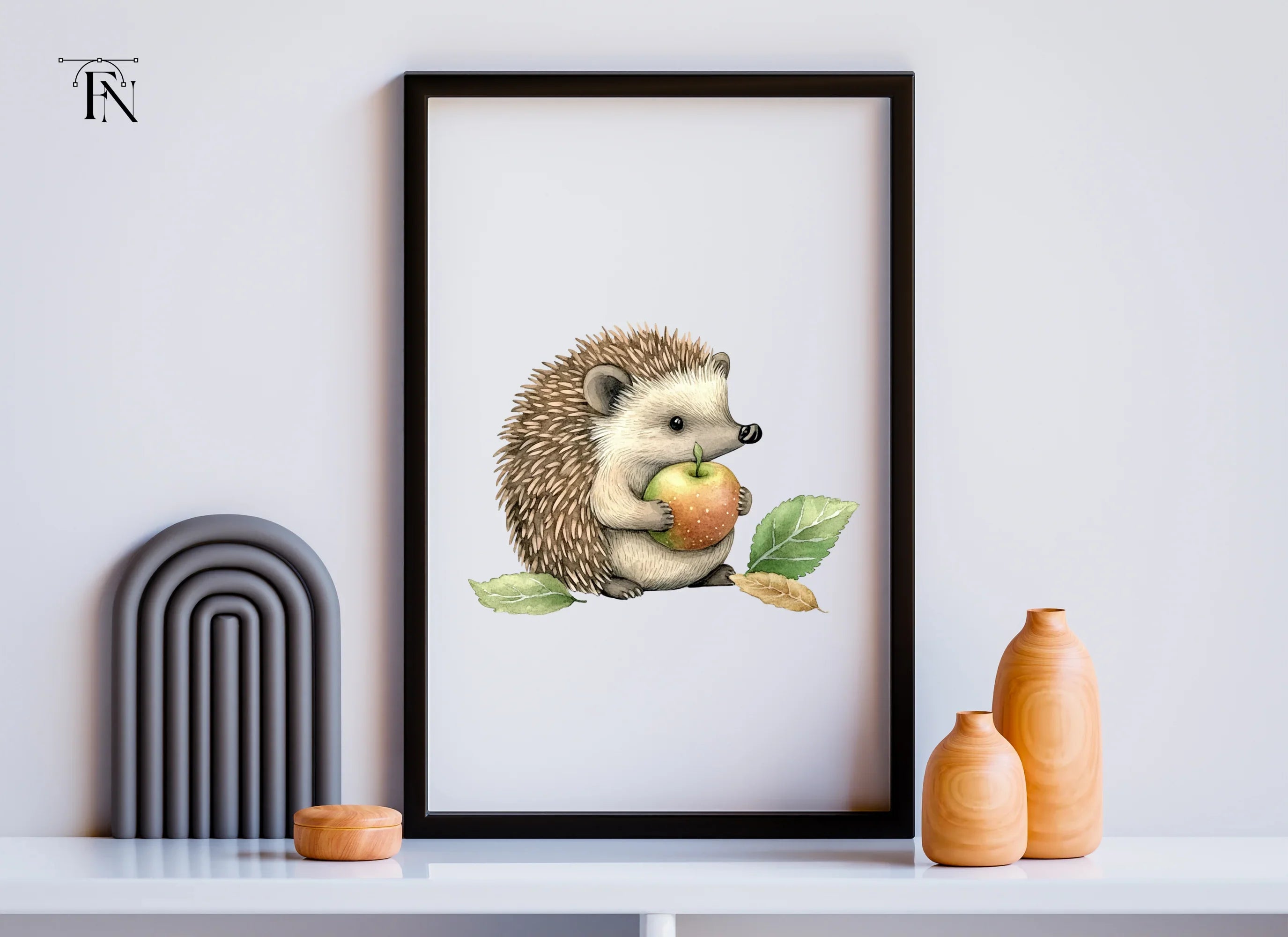 Sweet Hedgehog Holding Apple Clipart Bundle