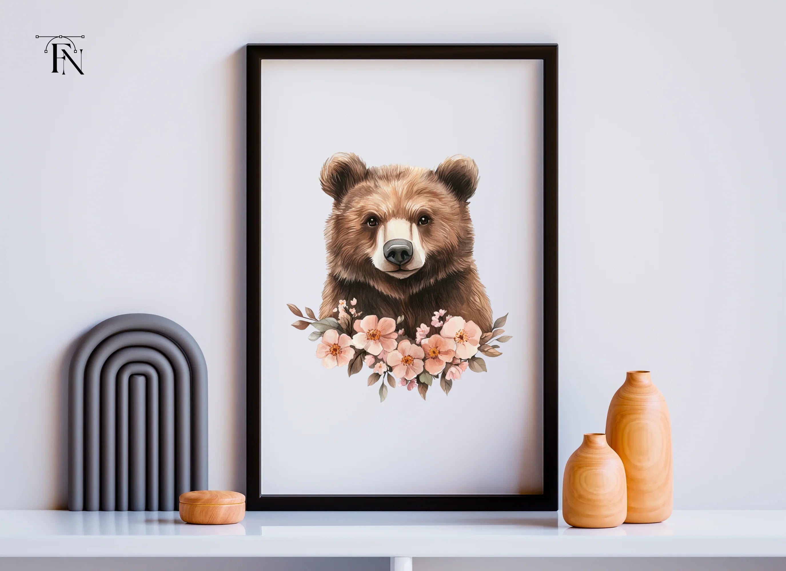 Cute Bear Faces with Floral Wreaths Clipart Bundle