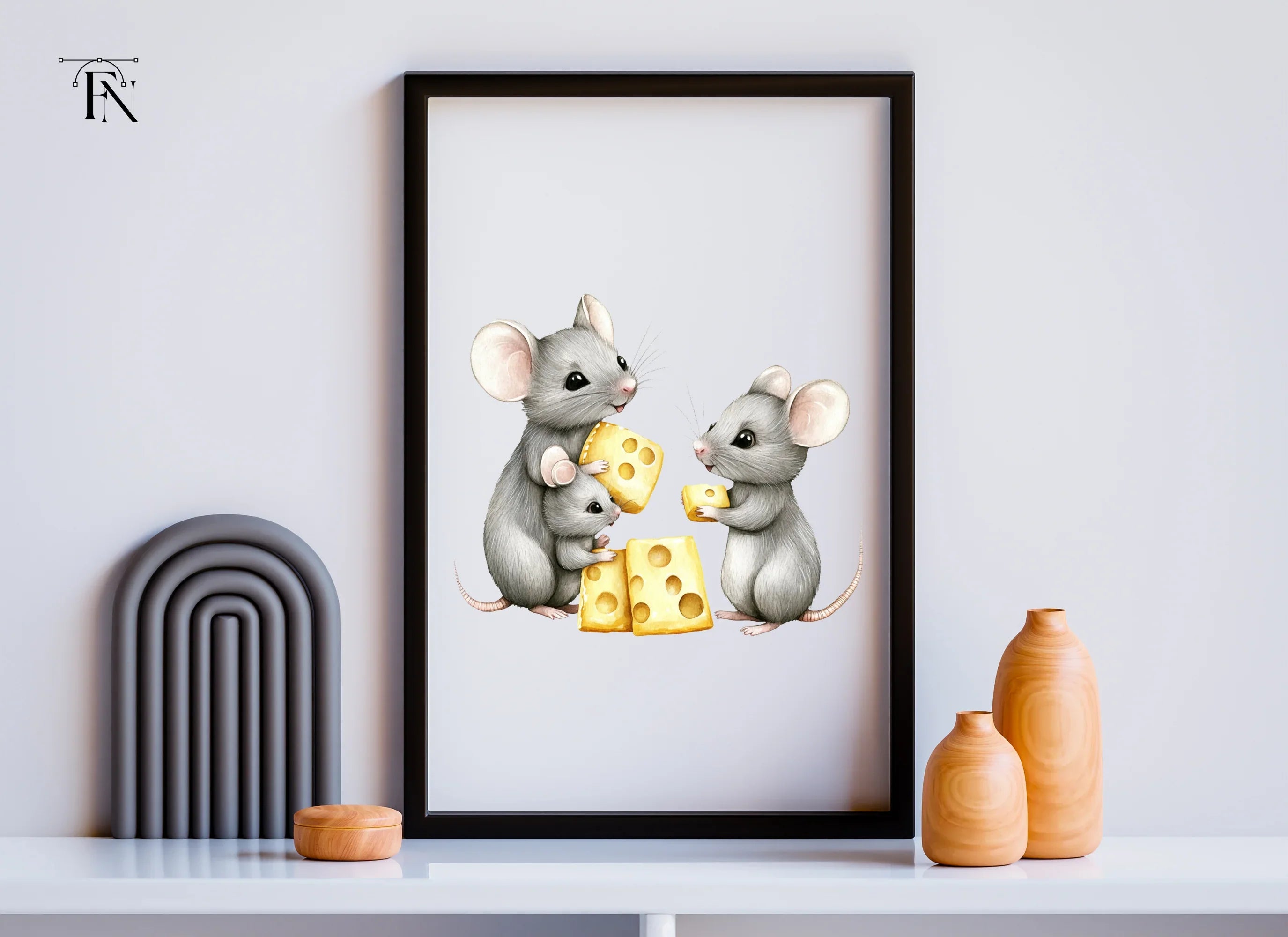Cute Mice Family with Cheese Clipart Bundle