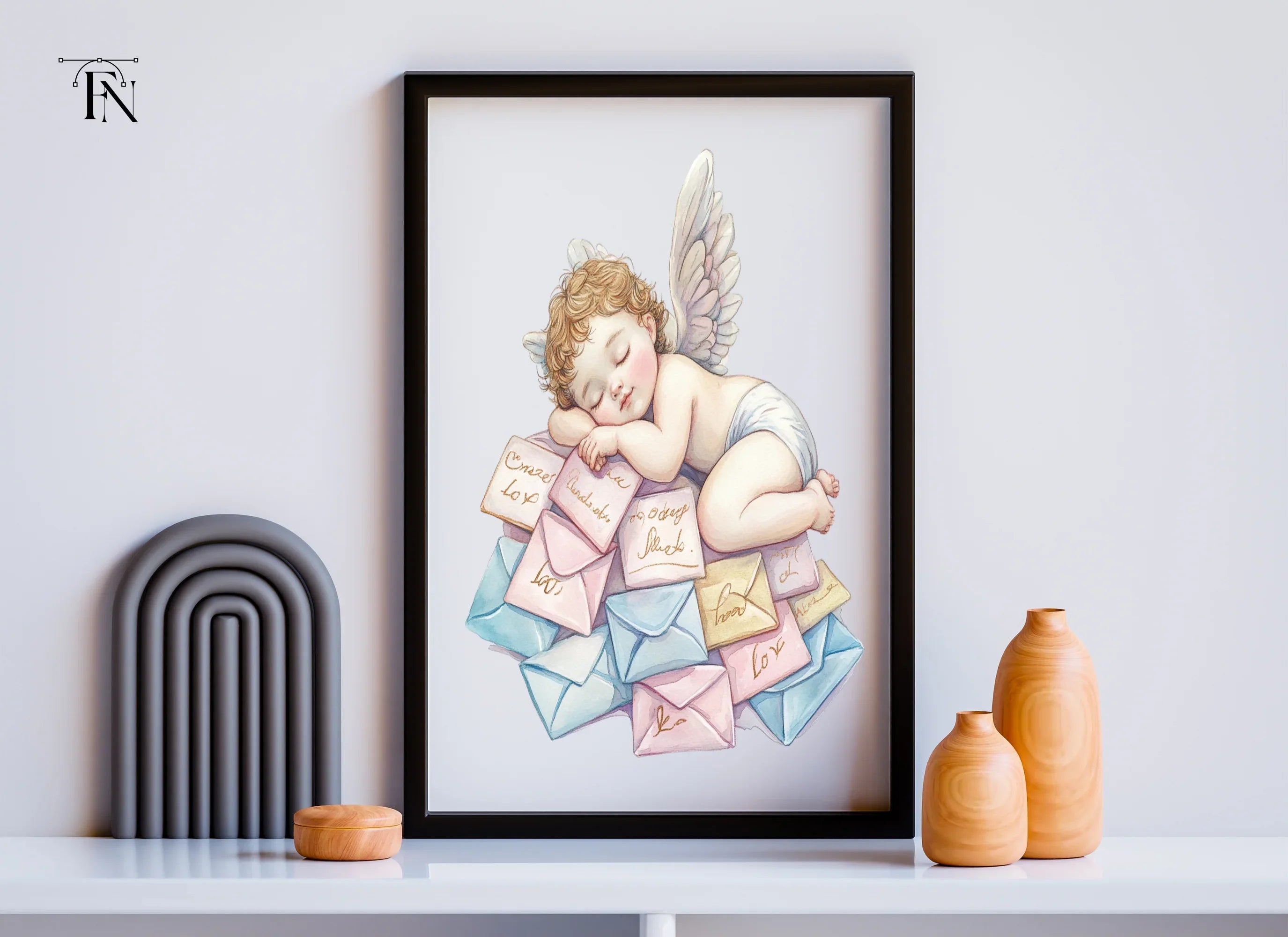 Sleeping Cherubs on Love Letter Piles Clipart Bundle