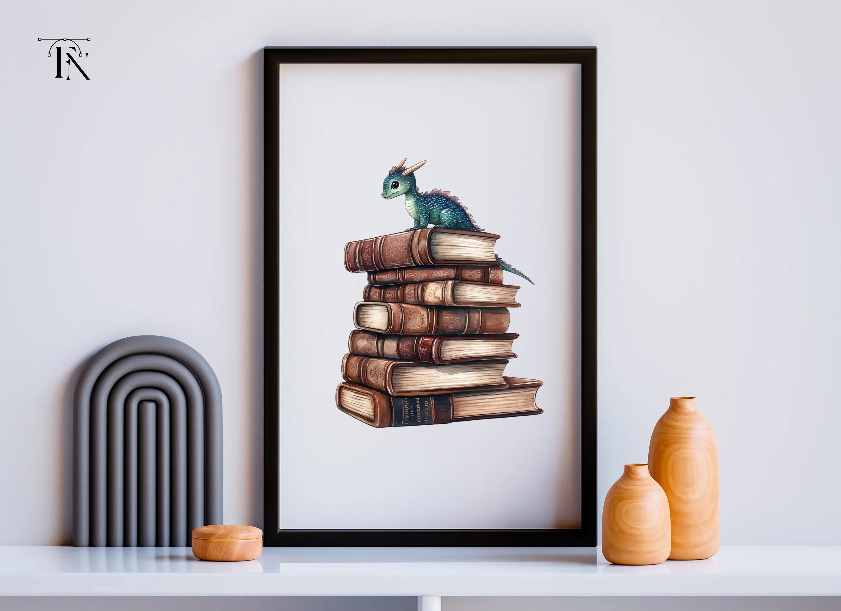 Cute Baby Dragon on Books Clipart Bundle
