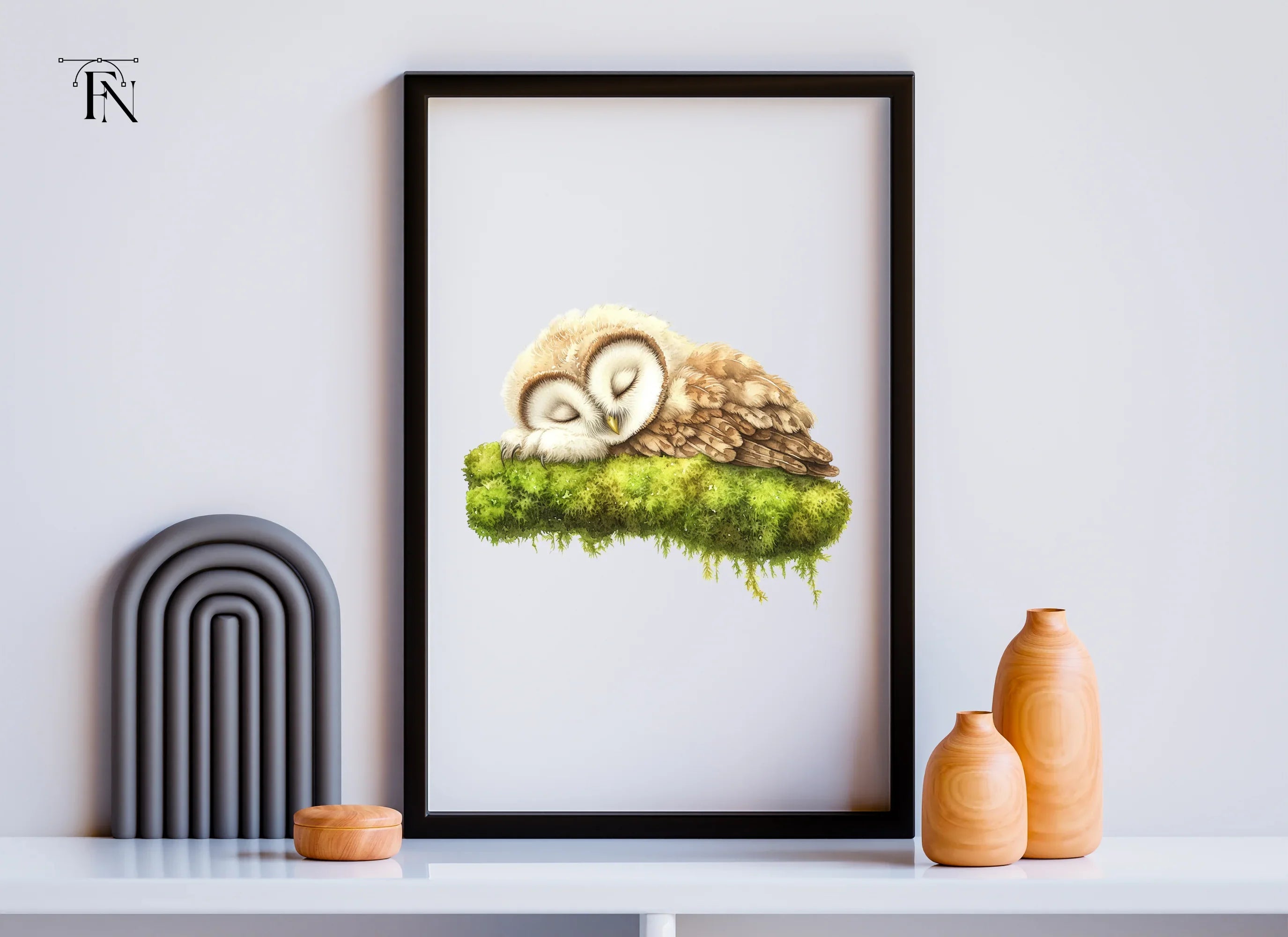 Sleeping Baby Owls on Moss Clipart Bundle