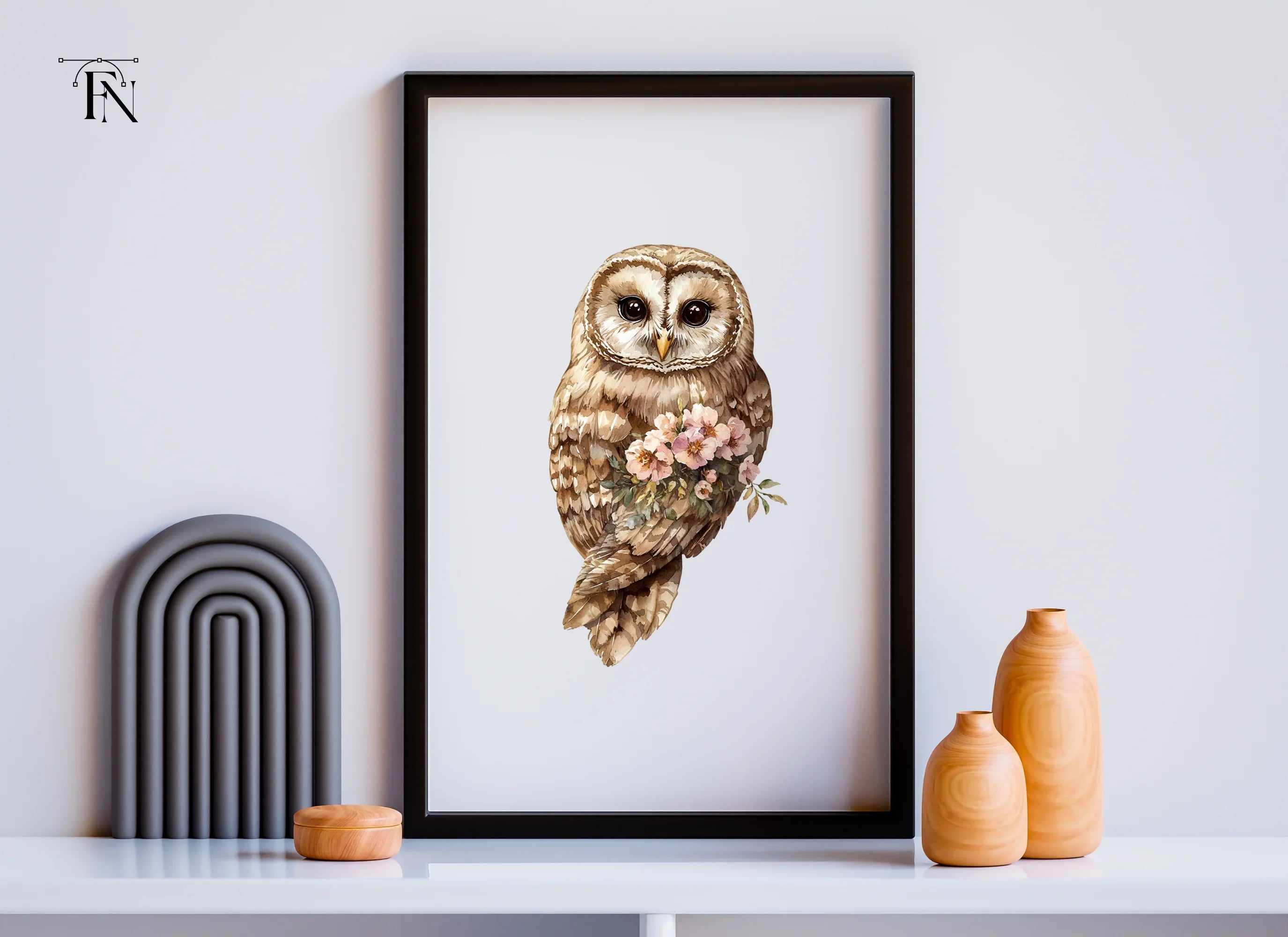 Elegant Barn Owl with Flowers Clipart Bundle