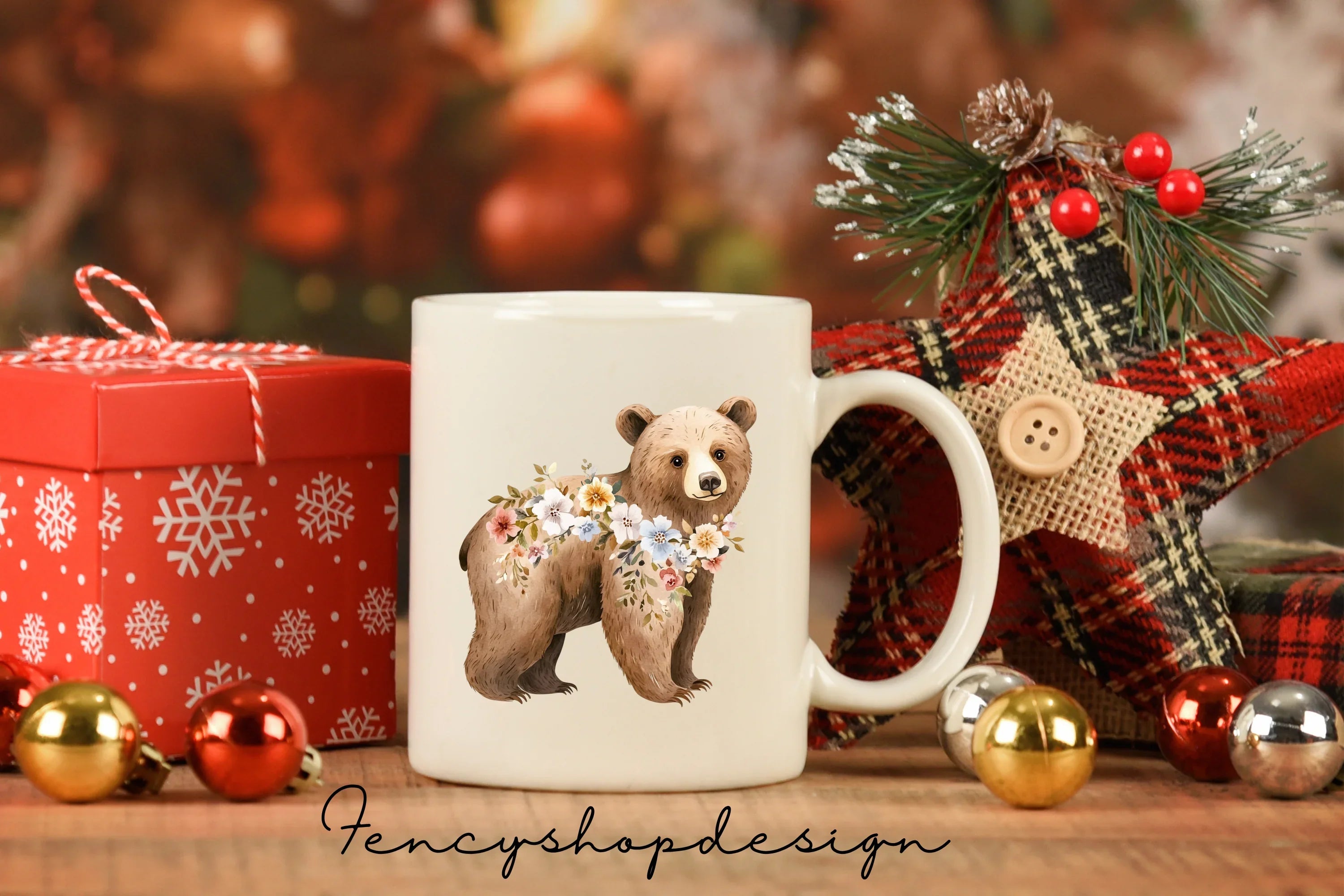 Whimsical Floral Woodland Bear Clipart Bundle