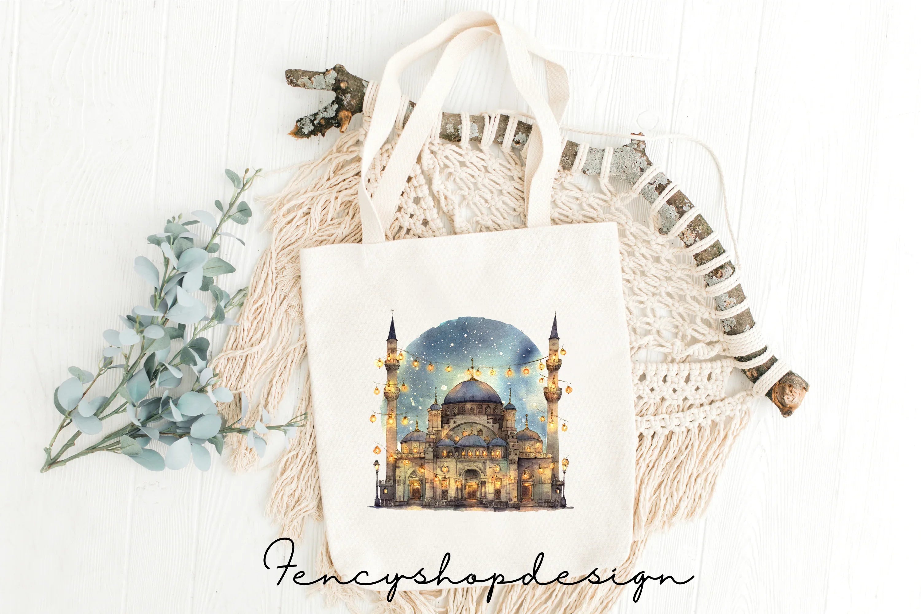 Winter Mosque and Snowy Village Clipart Bundle