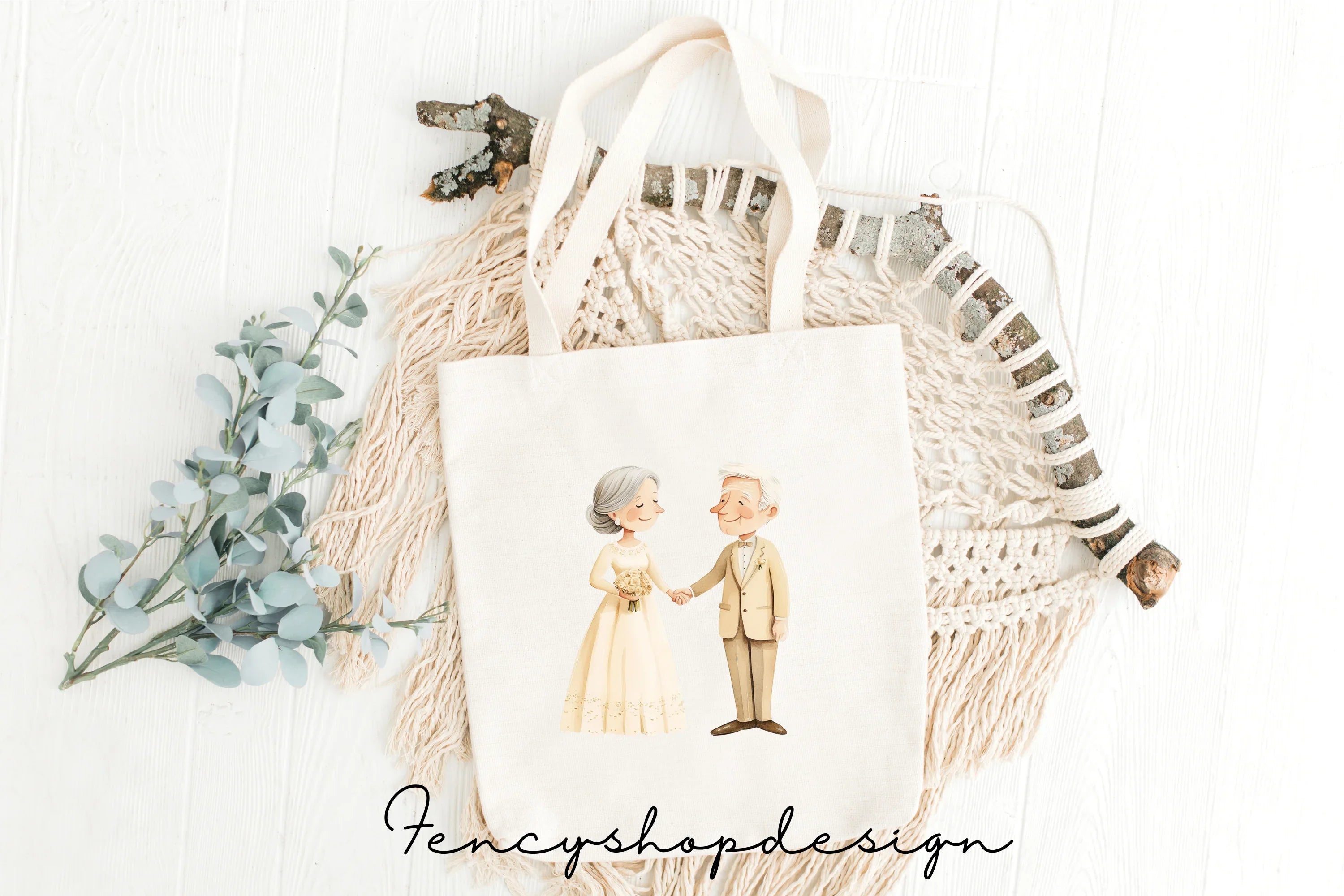Sweet Elderly Couple Wedding Love Clipart Bundle