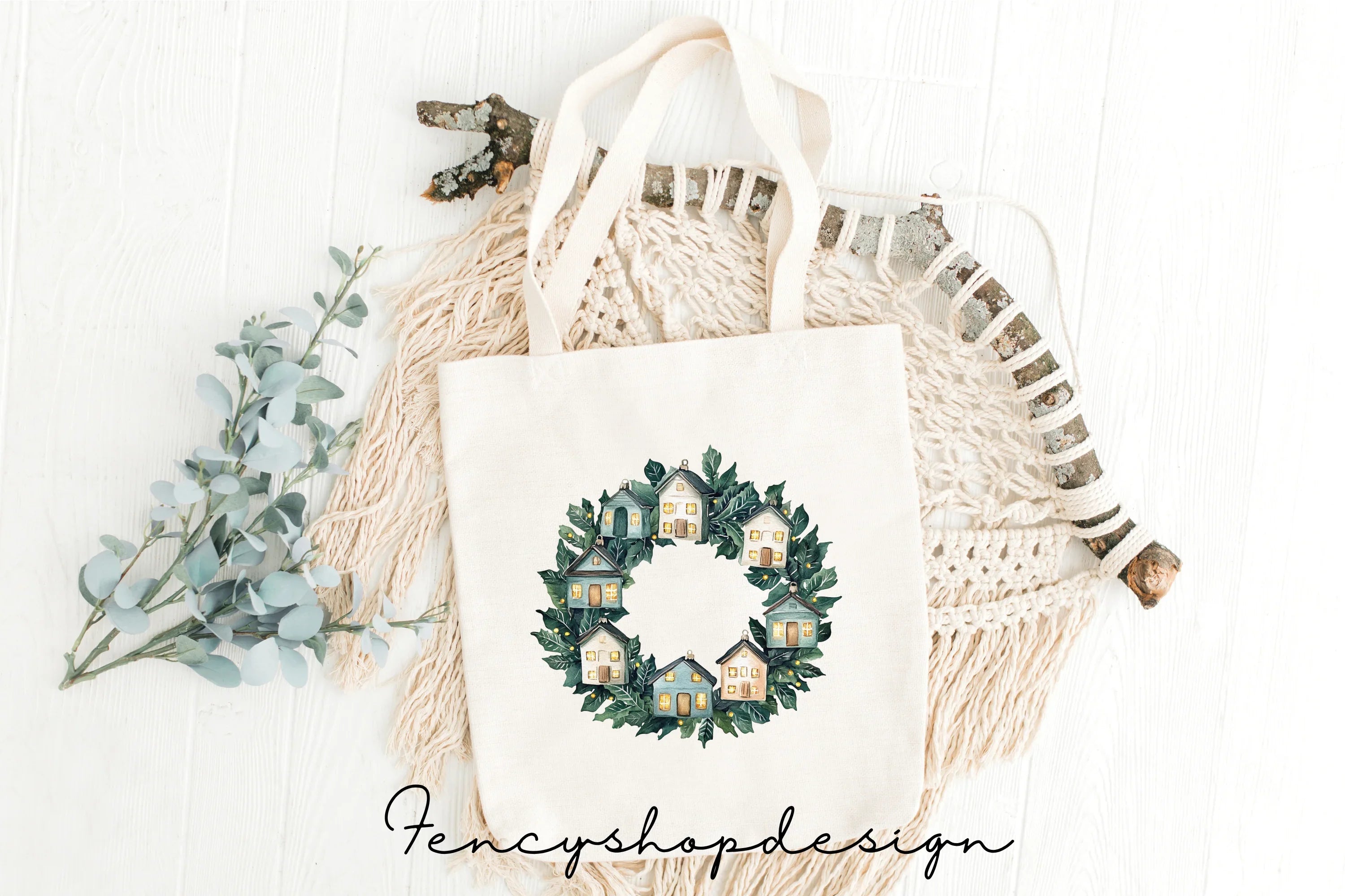 Winter Village Wreath Clipart Bundle
