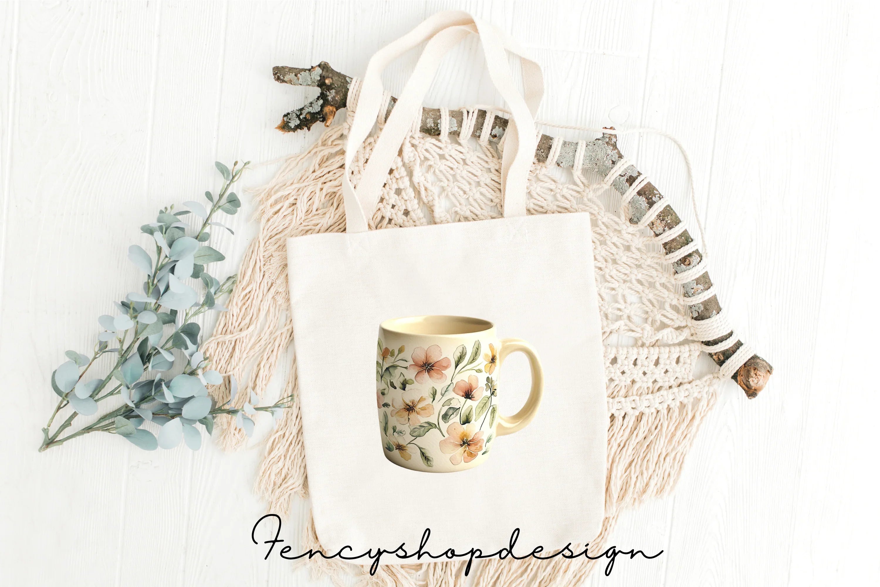 Charming Floral Mugs Clipart Bundle