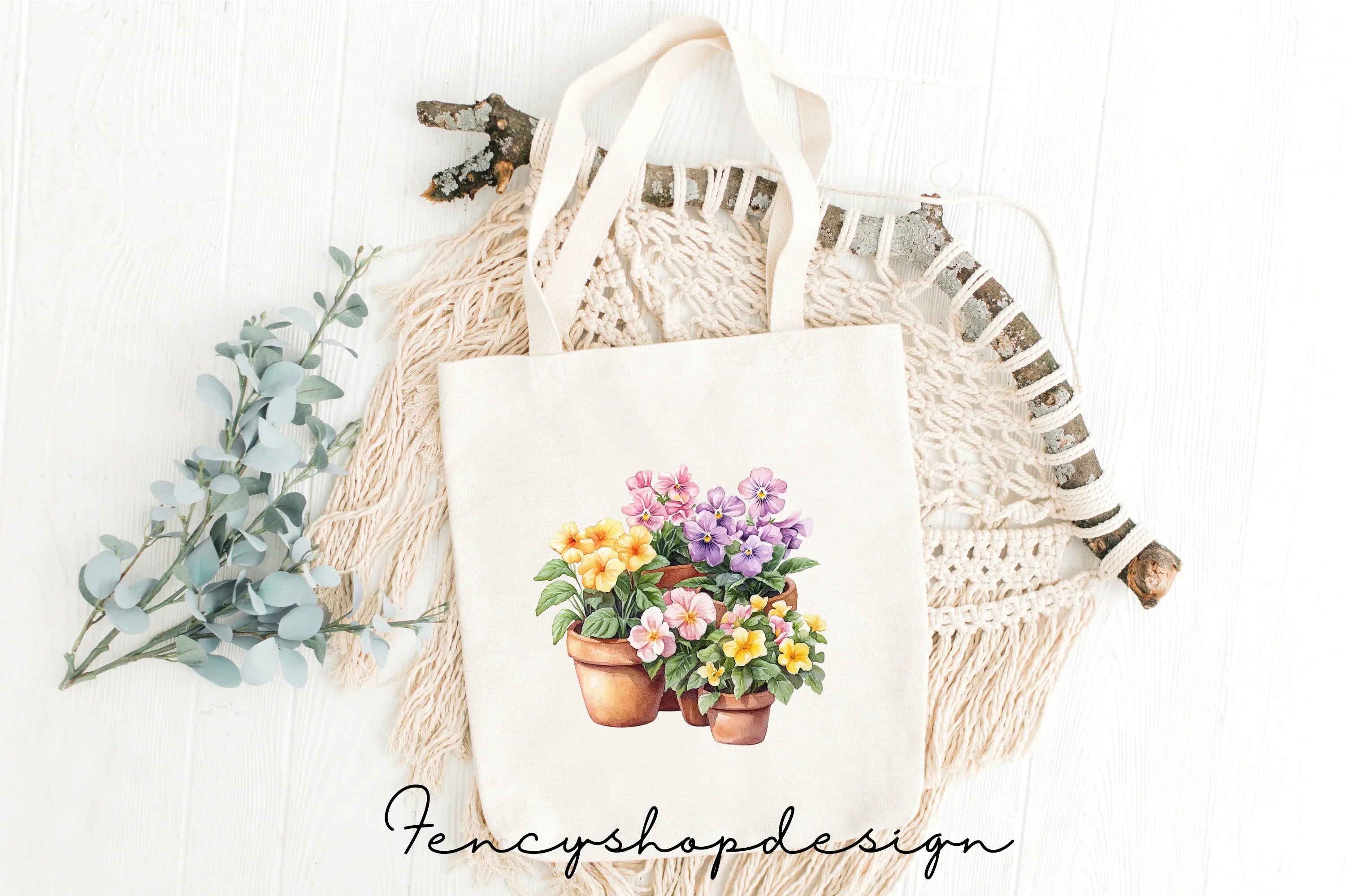 Potted Garden Flowers Clipart Bundle