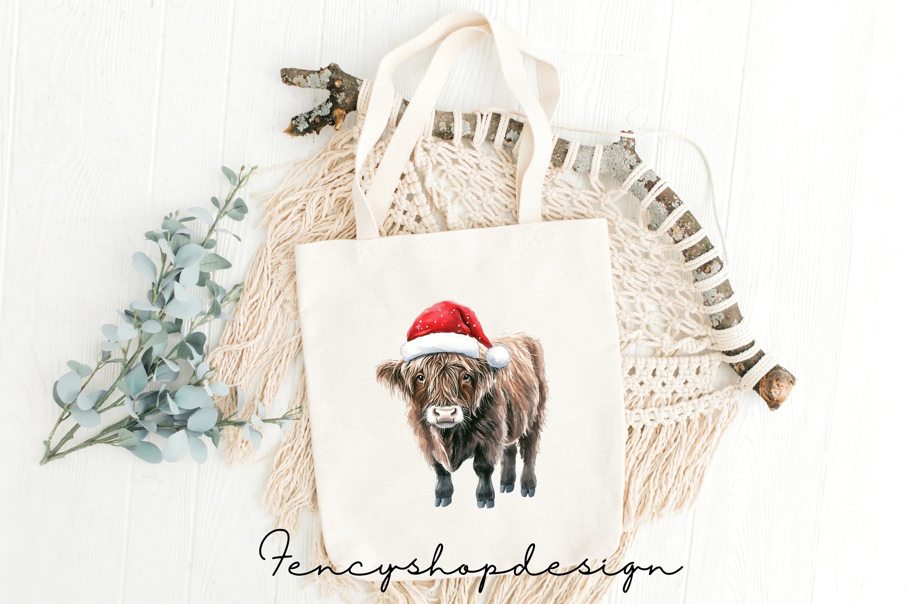 Cute Highland Cow Christmas Clipart Bundle